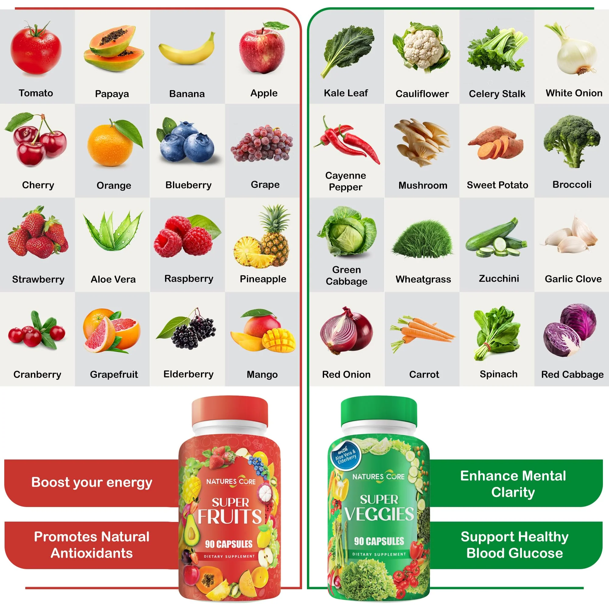 Nature's Core Fruit and Veggie Supplement - 360 Capsules - 100% Whole Super Fruit and Vegetable Vitamin, Made in USA, Soy Free, Vegan, Capsule Form - 90 Count (Pack of 4) - Image 6