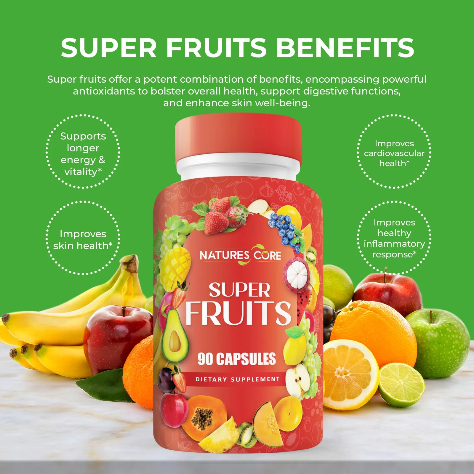 Nature's Core Fruit and Veggie Supplement - 360 Capsules - 100% Whole Super Fruit and Vegetable Vitamin, Made in USA, Soy Free, Vegan, Capsule Form - 90 Count (Pack of 4) - Image 7