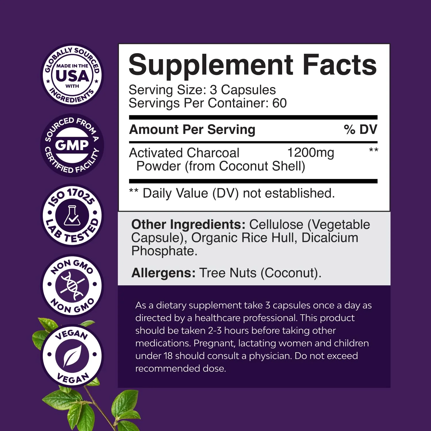 Natures Craft Activated Charcoal Pills Detox & Cleanse - Purifying Coconut Capsules with 1200 mg Per Serving for Bloating Relief - Active Detox Supplement for Body & Gut Health -180 Count - Image 7