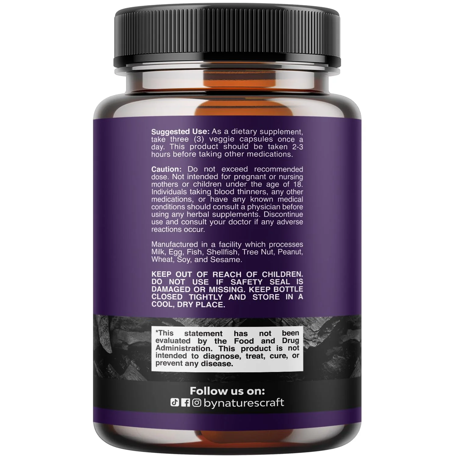 Natures Craft Activated Charcoal Pills Detox & Cleanse - Purifying Coconut Capsules with 1200 mg Per Serving for Bloating Relief - Active Detox Supplement for Body & Gut Health -180 Count - Image 8