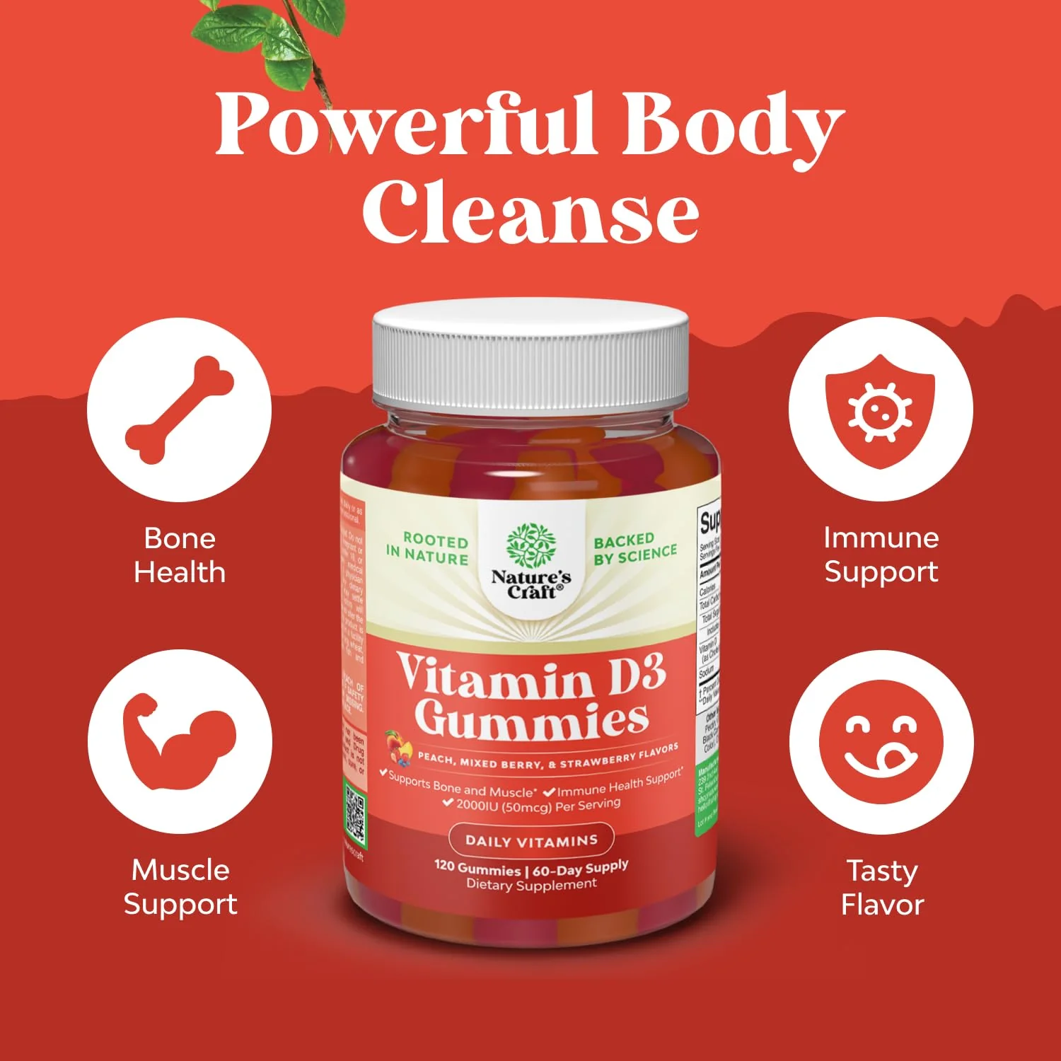Natures Craft Vitamin D3 Gummies for Daily Wellness - Delicious Vitamin D Gummies for Adults with D3 2000IU per Serving Bone Muscle & Immune Support - Non-GMO Gelatin & Gluten Free - 120 Count - Image 6