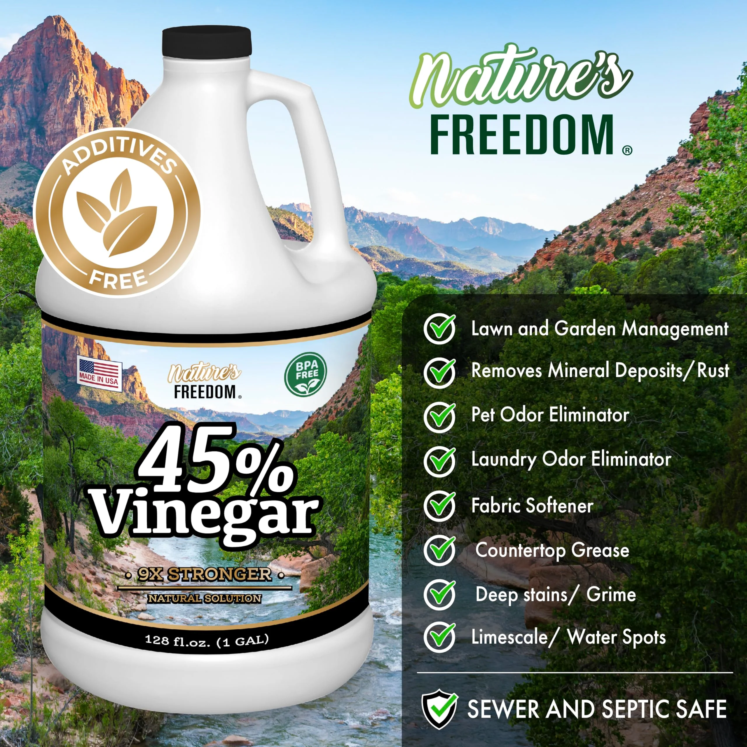 Nature's Freedom 45% Concentrated Vinegar, 4 Gallons - Dilutes to 36 Gallons - 9x Strength Multi-Purpose Solution - Image 6