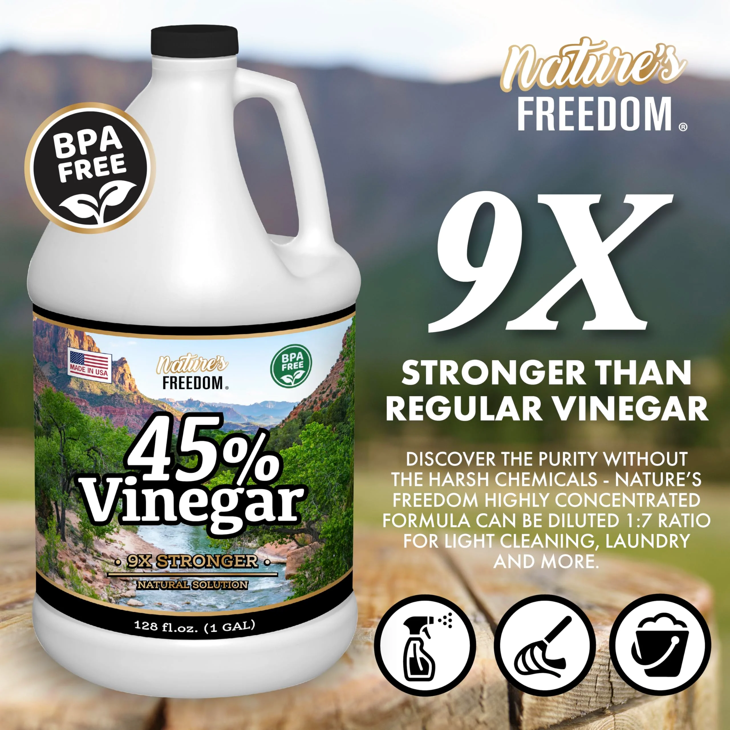Nature's Freedom 45% Concentrated Vinegar, 4 Gallons - Dilutes to 36 Gallons - 9x Strength Multi-Purpose Solution - Image 8