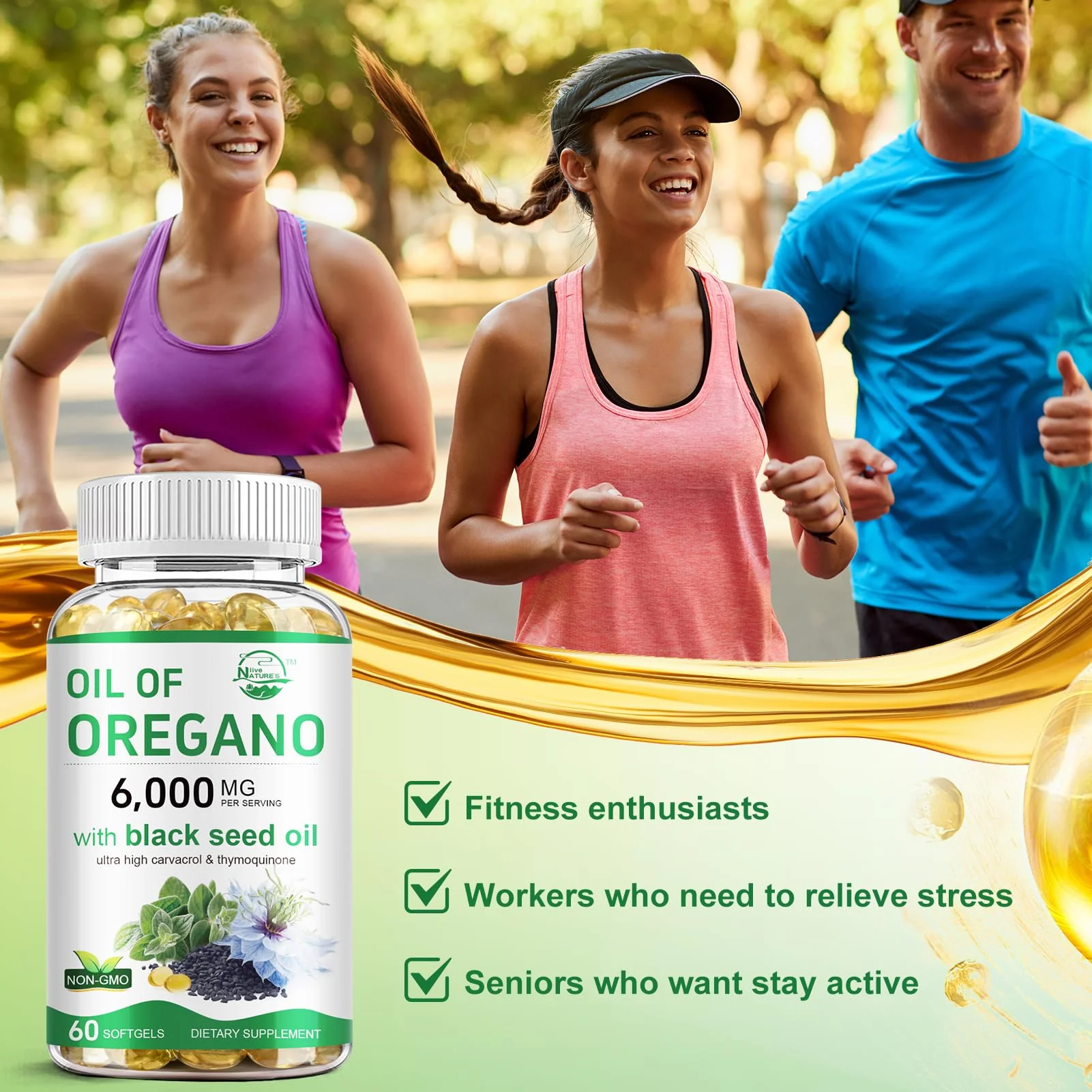 Nature's live Oil of Oregano with Black Seed Oil, 2 in 1 Oregano Supplement for Immune Health, Retains High Concentrated Carvacrol & Thymoquinone, Non-GMO, 3 Pack - Image 6