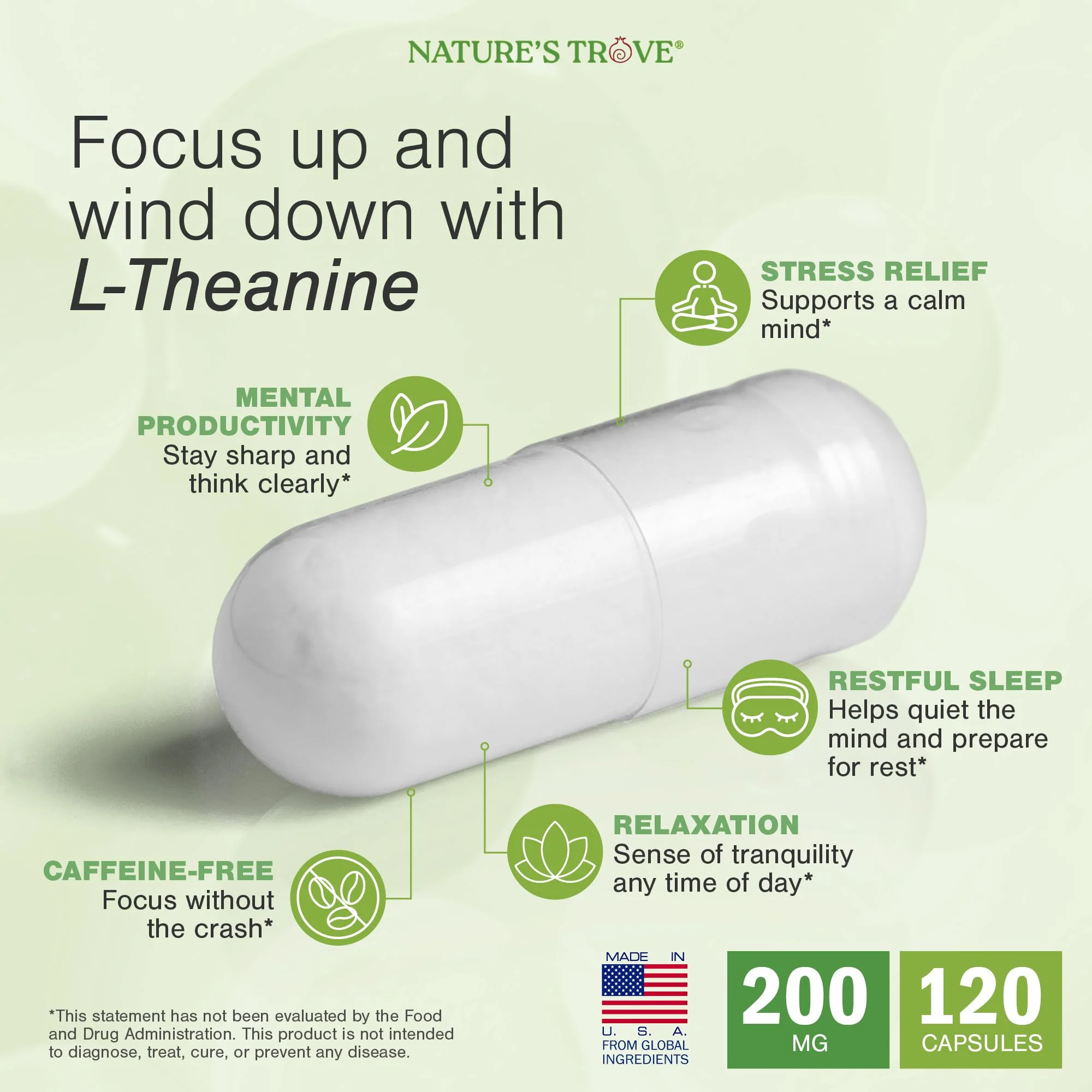 Nature's Trove L-Theanine 200mg 120 Vegetarian Capsules - Image 2