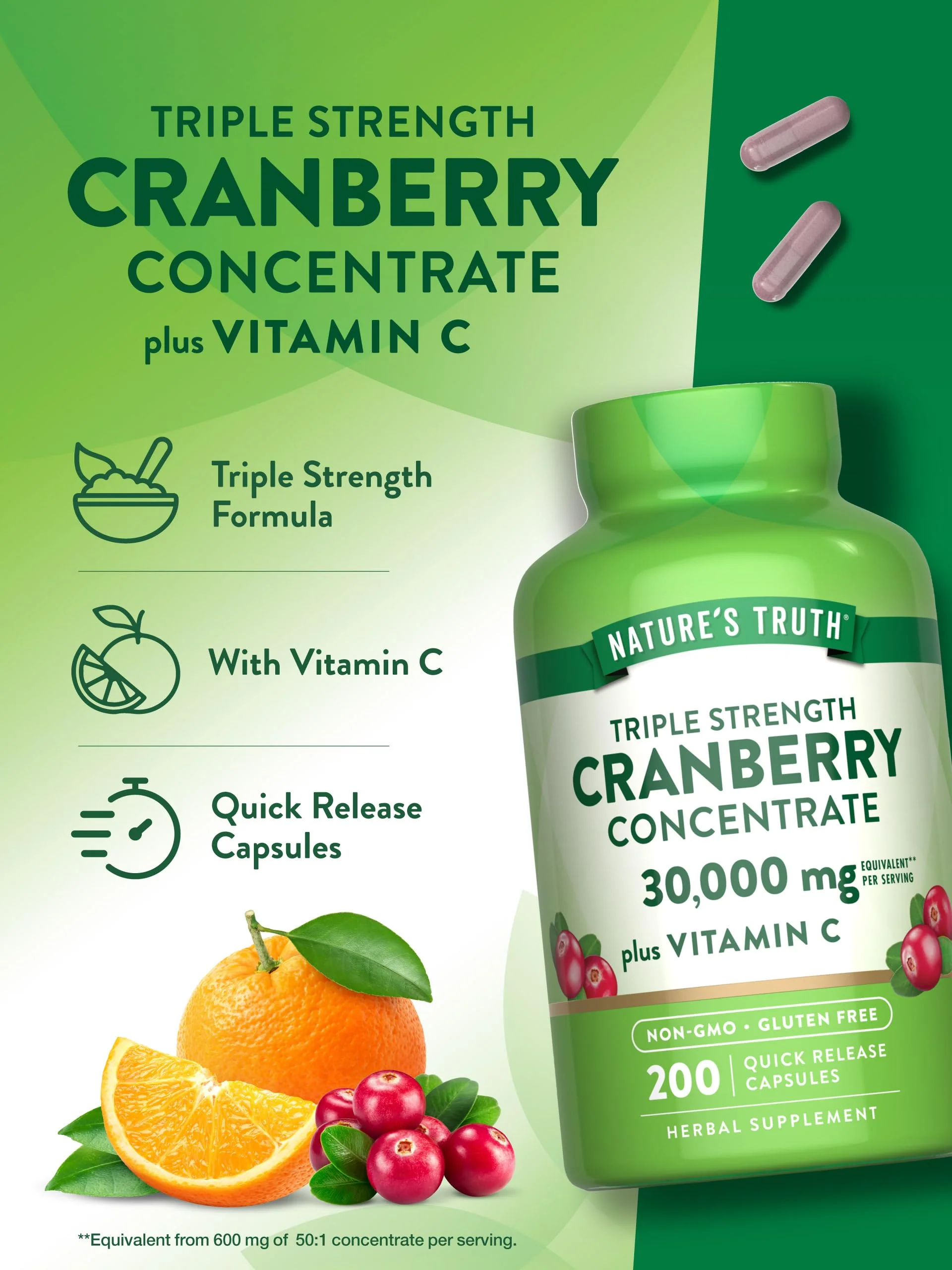 Nature's Truth Cranberry Concentrate Pills | Plus Vitamin C | 200 Quick Release Capsules | Non-GMO & Gluten Free Supplement - Image 4