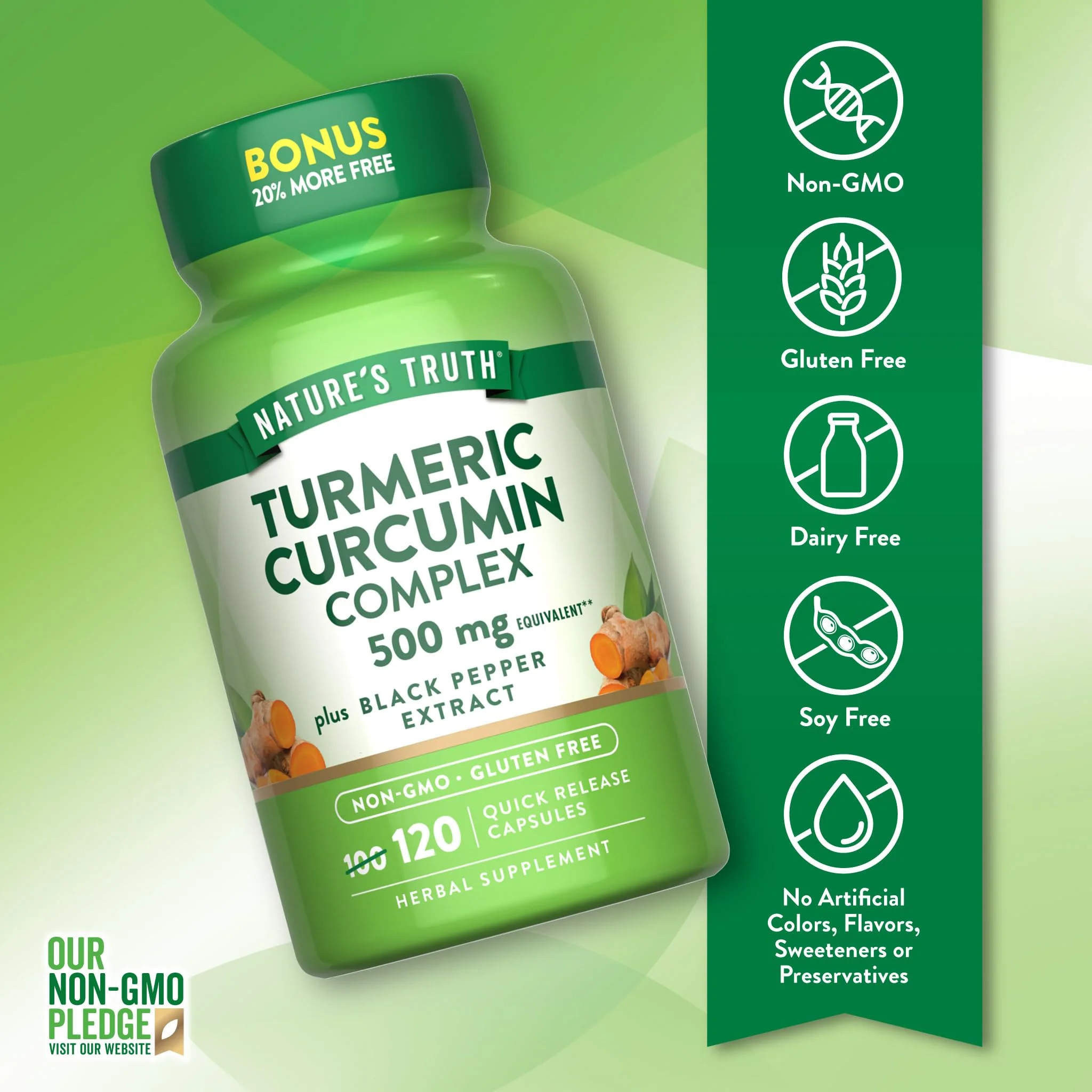 Nature's Truth Turmeric Curcumin | 120 Capsules | with Black Pepper Extract | Non-GMO and Gluten Free Supplement - Image 3