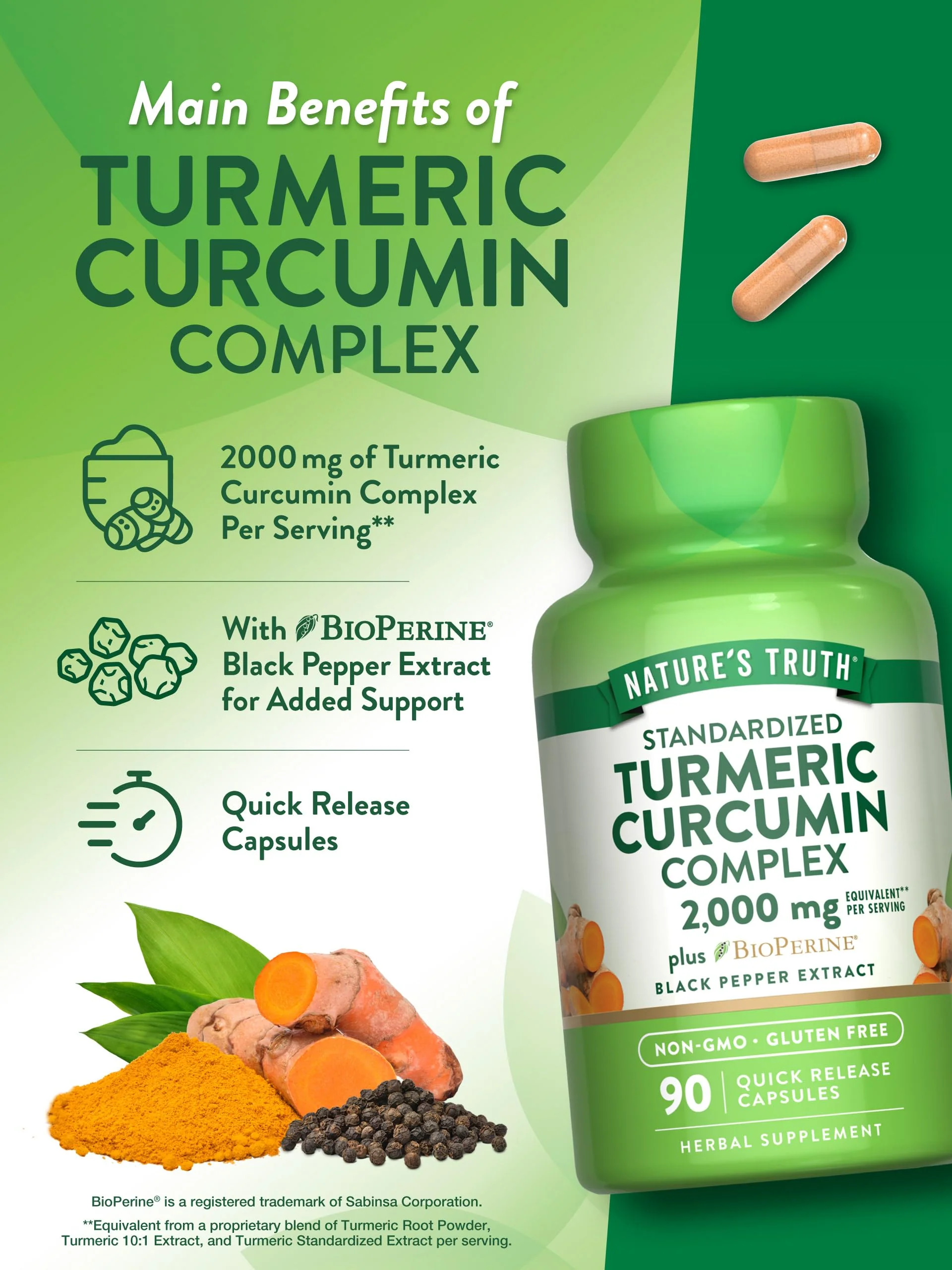 Nature's Truth Turmeric Curcumin Capsules | 90 Count | with 95% Standardized Curcuminoids and Bioperine | Non-GMO and Gluten Free Supplement - Image 4