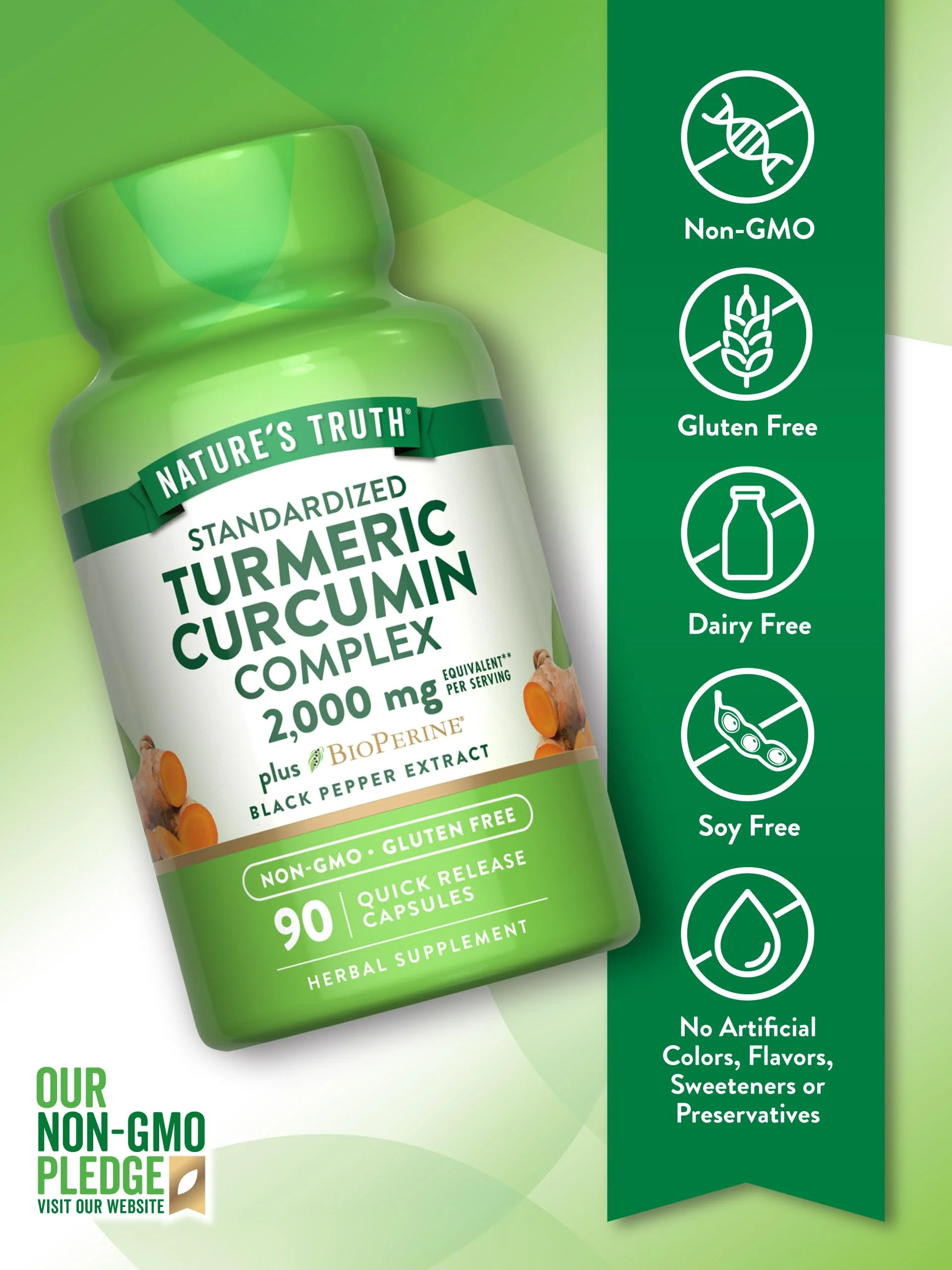 Nature's Truth Turmeric Curcumin Capsules | 90 Count | with 95% Standardized Curcuminoids and Bioperine | Non-GMO and Gluten Free Supplement - Image 6