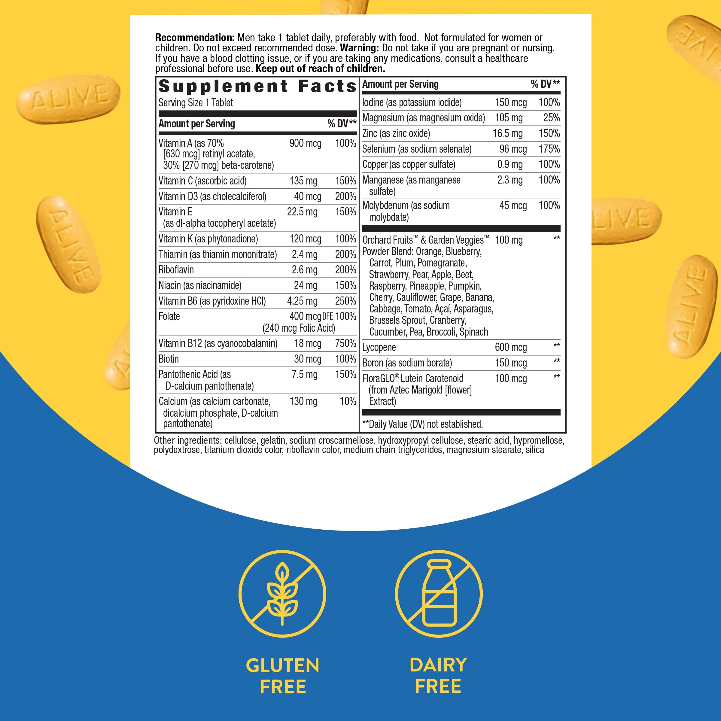 Nature's Way Alive! Men's Complete Daily Multivitamin, Supports Energy Metabolism & Muscle Function*, with B-Vitamins, Gluten Free, 130 Tablets (Packaging May Vary) - Image 4