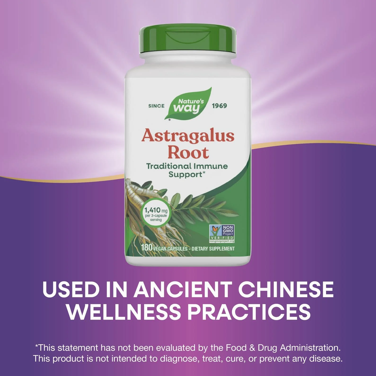 Nature's Way Astragalus Root, Traditional Immune Support*, 1,410 mg per 3-Capsule Serving, Non-GMO Project Verified, Vegan 180 Capsules (Packaging May Vary) - Image 3