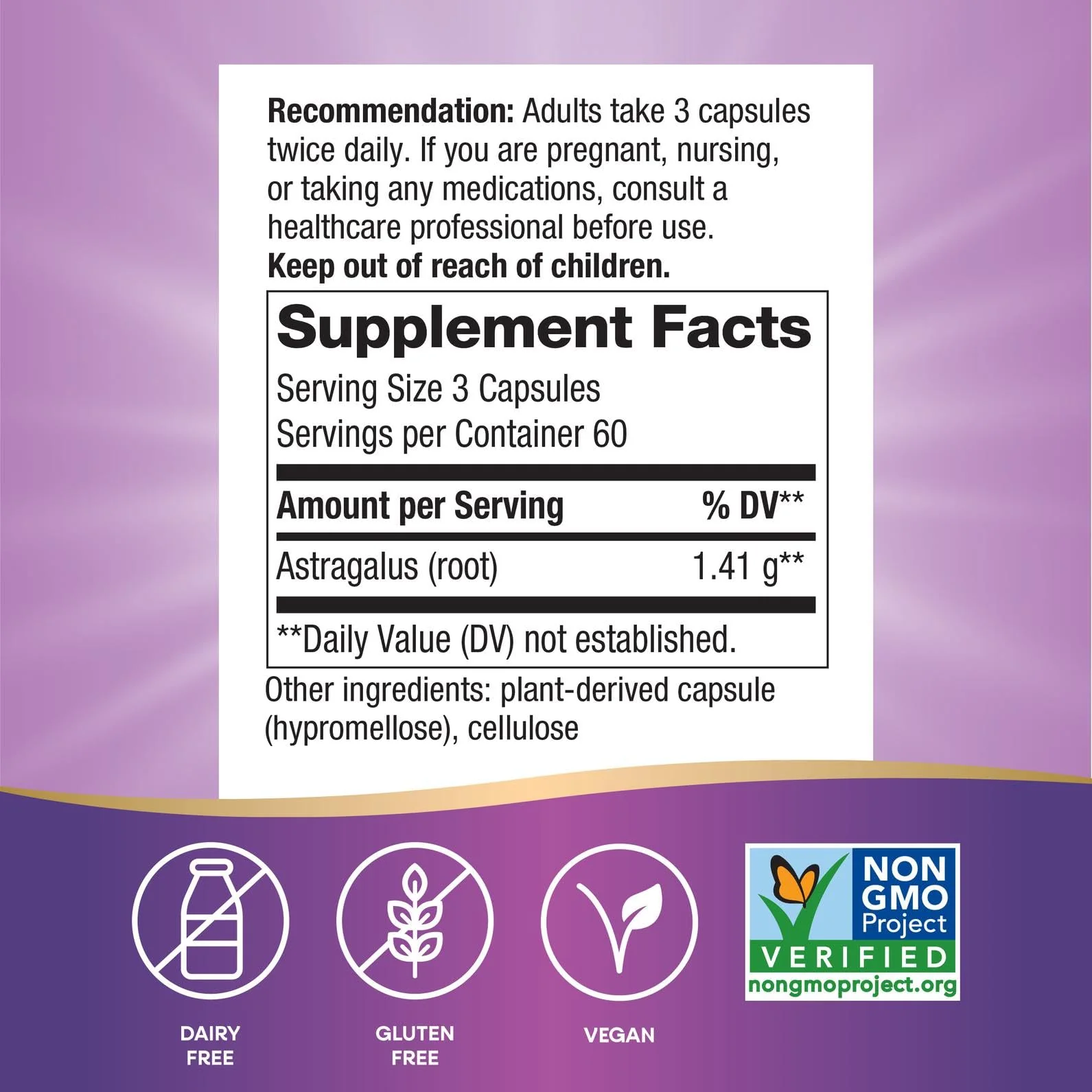 Nature's Way Astragalus Root, Traditional Immune Support*, 1,410 mg per 3-Capsule Serving, Non-GMO Project Verified, Vegan 180 Capsules (Packaging May Vary) - Image 6