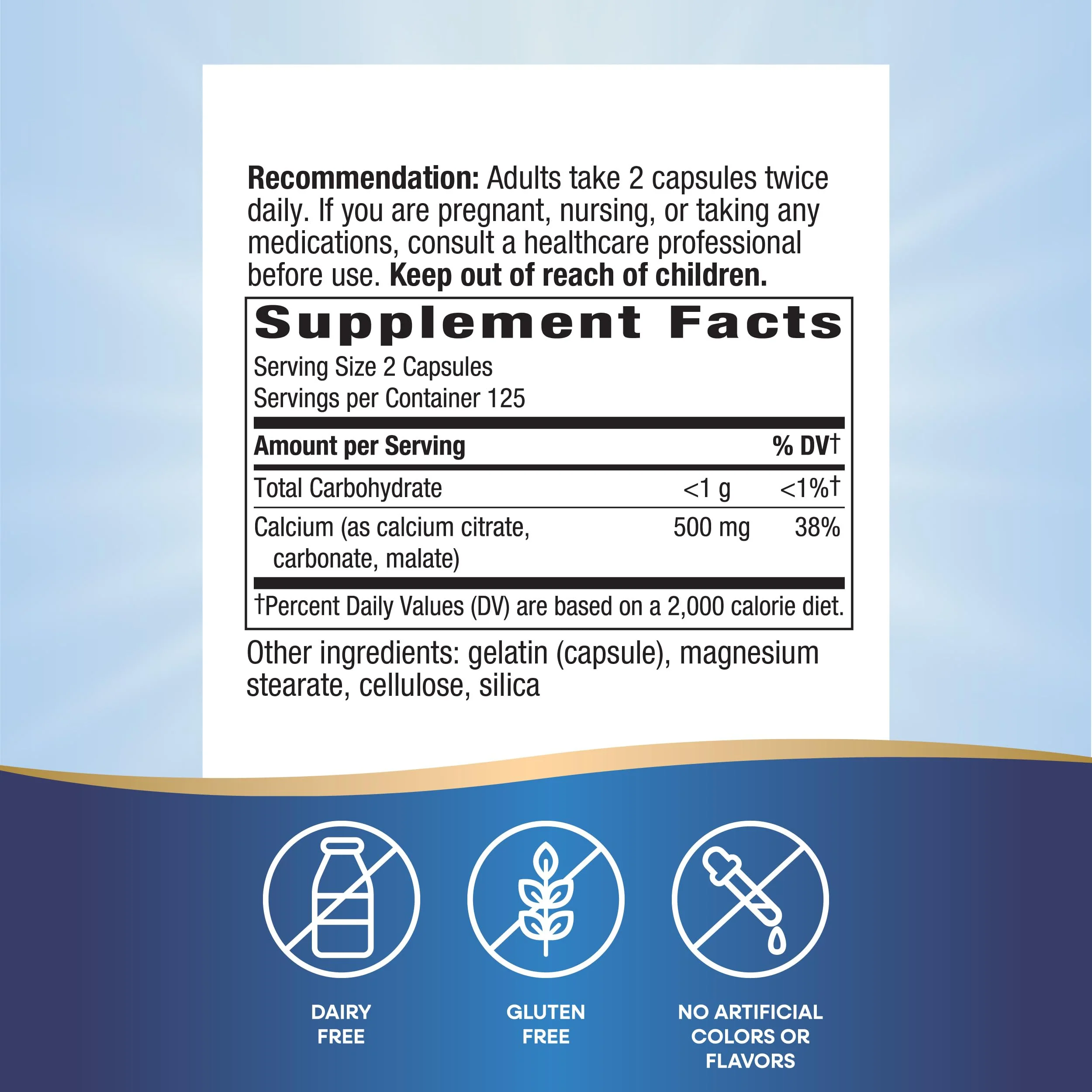 Nature's Way Calcium Citrate, 500 mg Calcium per 2-Capsule Serving, for Bone Health & Muscle Function*, Blend of Citrate, Carbonate & Malate, Gluten Free, 250 Capsules (Packaging May Vary) - 2 Pack - Image 6