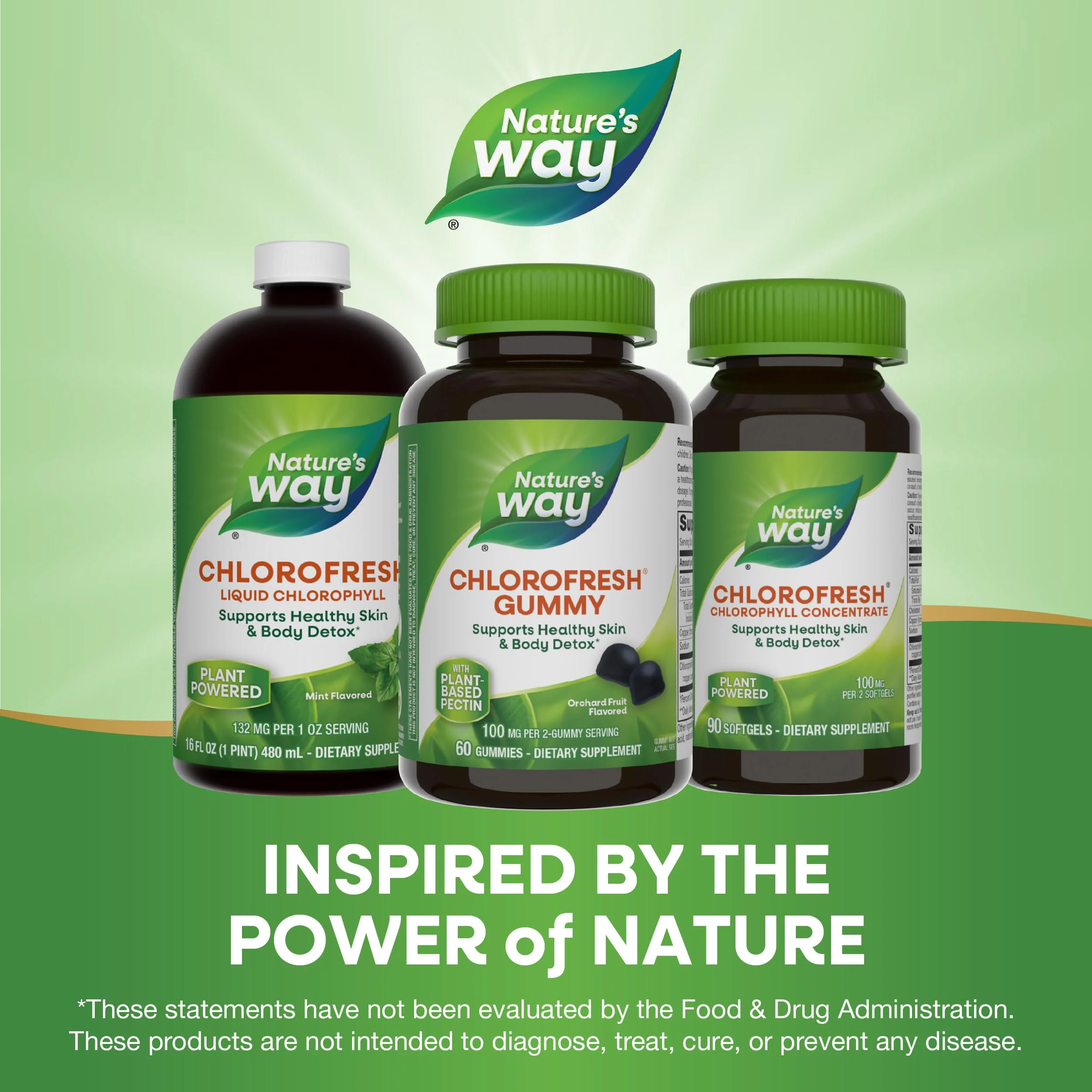 Nature's Way Chlorofresh Chlorophyll Gummies, Supports Healthy Skin and Body Detox*, Internal Deodorant*, Orchard Fruit Flavored, 60 Gummies, (Pack of 2) - Image 2