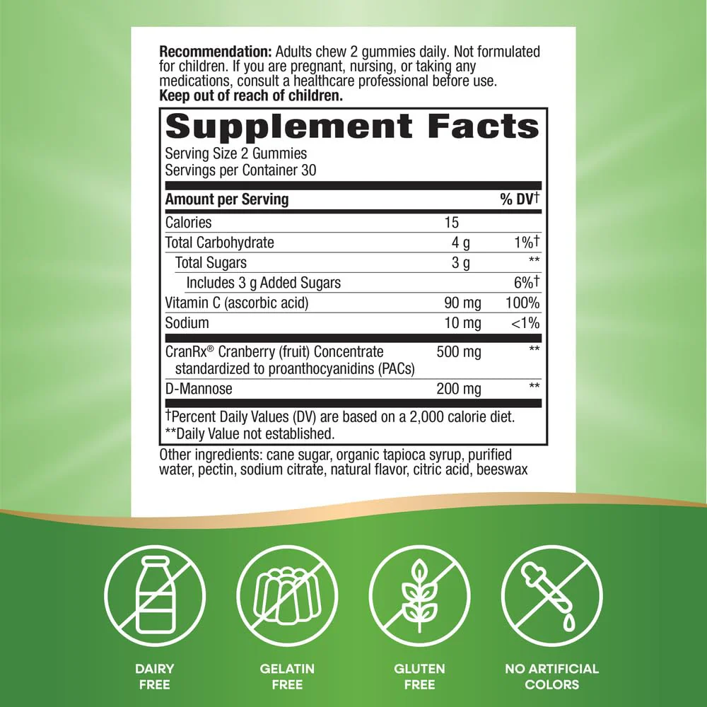 Nature's Way CranRx Gummy Urinary Health BioActive Cranberry + D-Manonse + Vitamin C, 60 Gummies - Image 4