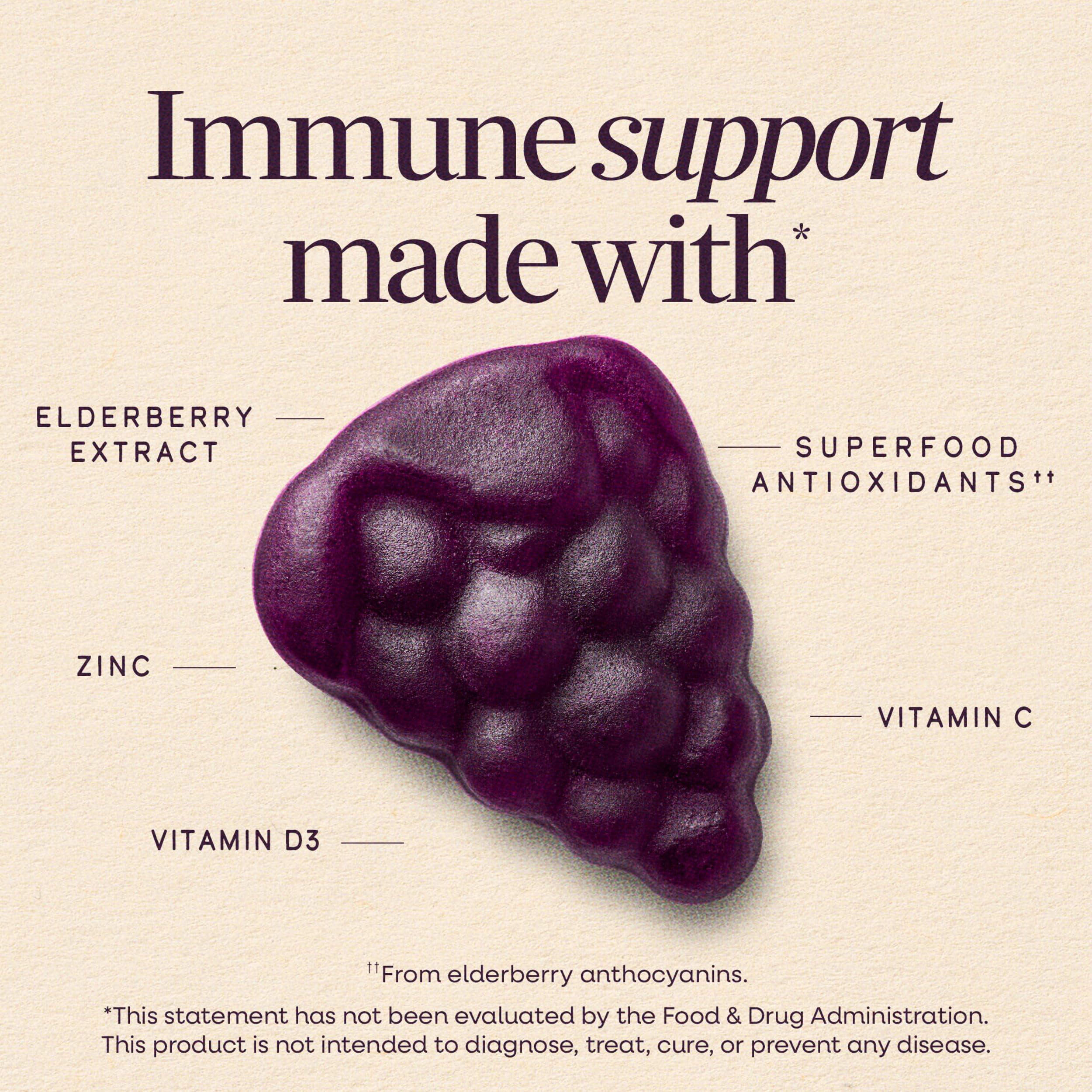 Nature's Way Sambucus Elderberry Gummies, Immune Support Gummy for Adults & Kids Ages 4+ with Black Elderberry Extract, Vitamin C, Vitamin D3, and Zinc*, 60 Gummies - Image 2