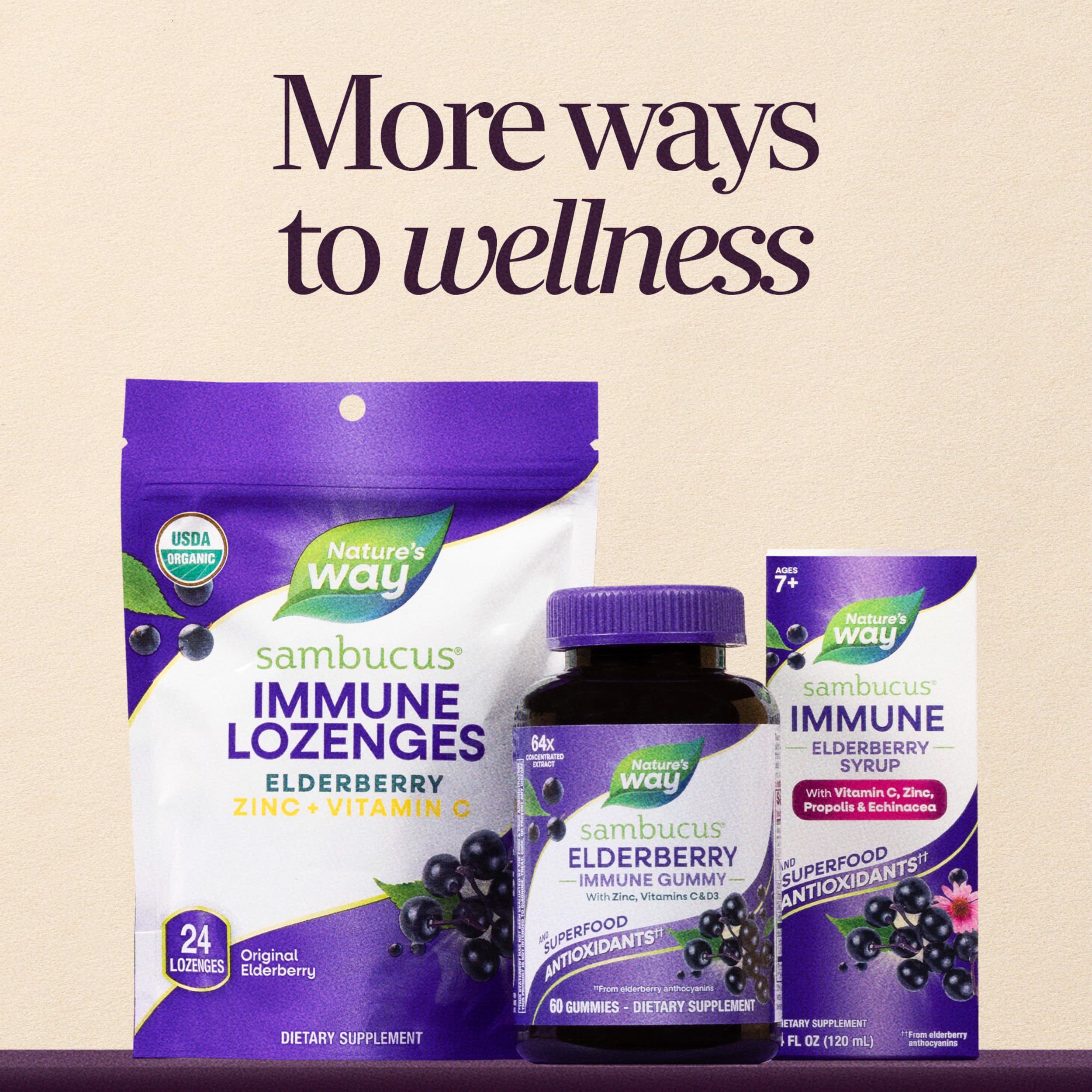Nature's Way Sambucus Elderberry Gummies, Immune Support Gummy for Adults & Kids Ages 4+ with Black Elderberry Extract, Vitamin C, Vitamin D3, and Zinc*, 60 Gummies - Image 8