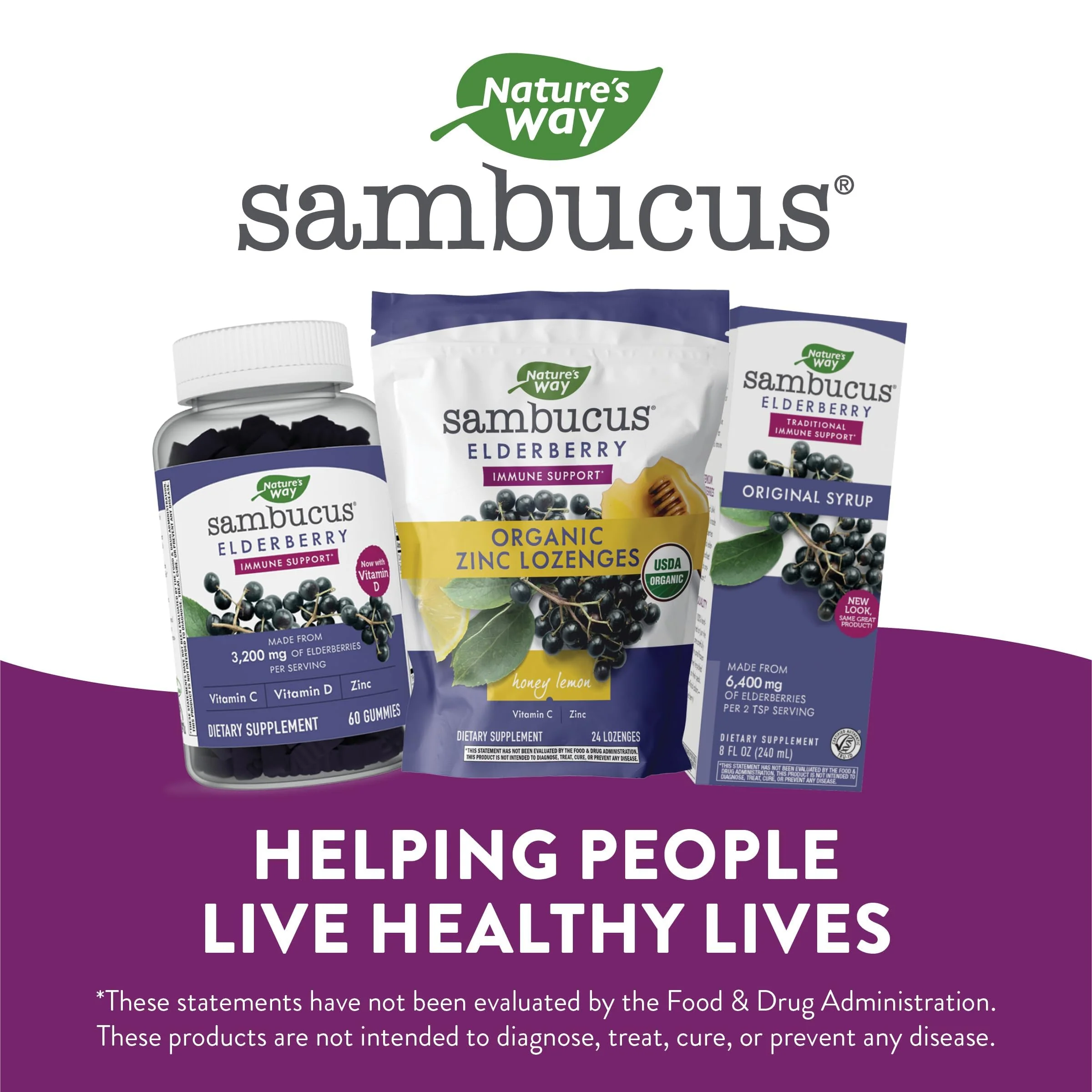 Nature's Way Sambucus Immune Lozenges, Zinc, Vitamin C, Elderberry, Immune Support*, USDA Organic, Honey Lemon Flavor, 24 Lozenges (Packaging May Vary) - 3 Pack - Image 2