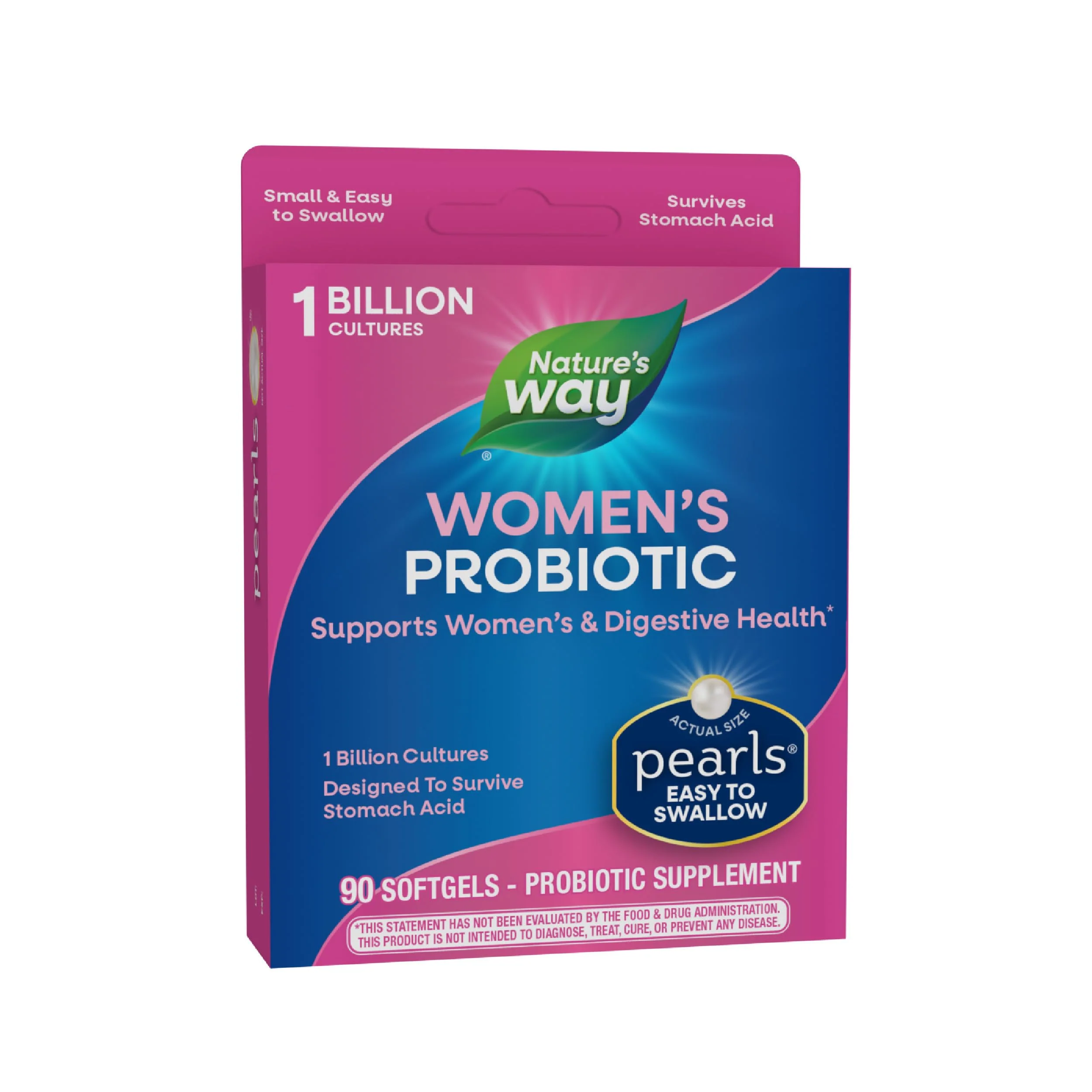 Nature's Way Women's Probiotic Pearls, Supports Vaginal and Digestive Health*, 1 Billion Live Cultures, Protects Against Occasional Bloating & Constipation*, Easy-to-Swallow Softgels, 90 Count