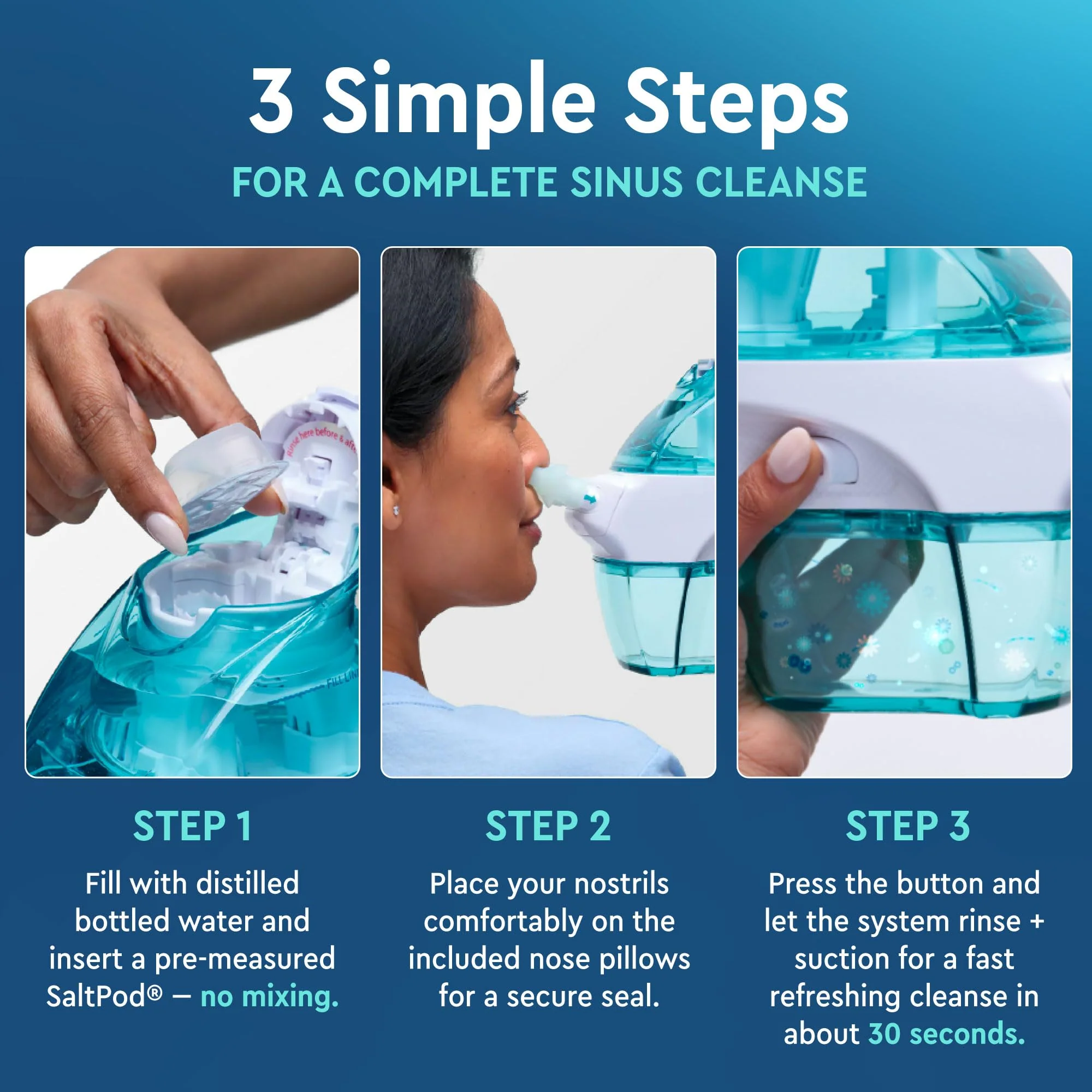 Navage® Nasal Irrigation System Deluxe Bundle, Nose Cleaner for Congestion Relief w/ 30 SaltPods, Storage Caddy, Black Travel Bag & Batteries ($137 Value). Sinus Rinse for Clinically Proven Benefits - Image 4