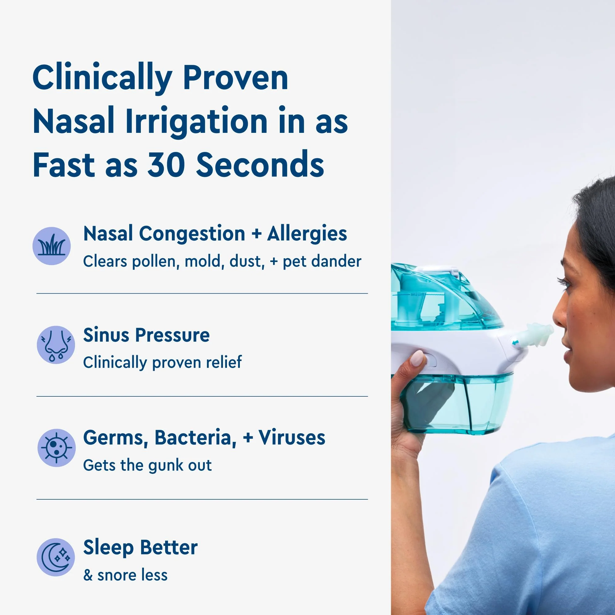 Navage® Nasal Irrigation System Deluxe Bundle, Nose Cleaner for Congestion Relief w/ 30 SaltPods, Storage Caddy, Black Travel Bag & Batteries ($137 Value). Sinus Rinse for Clinically Proven Benefits - Image 5