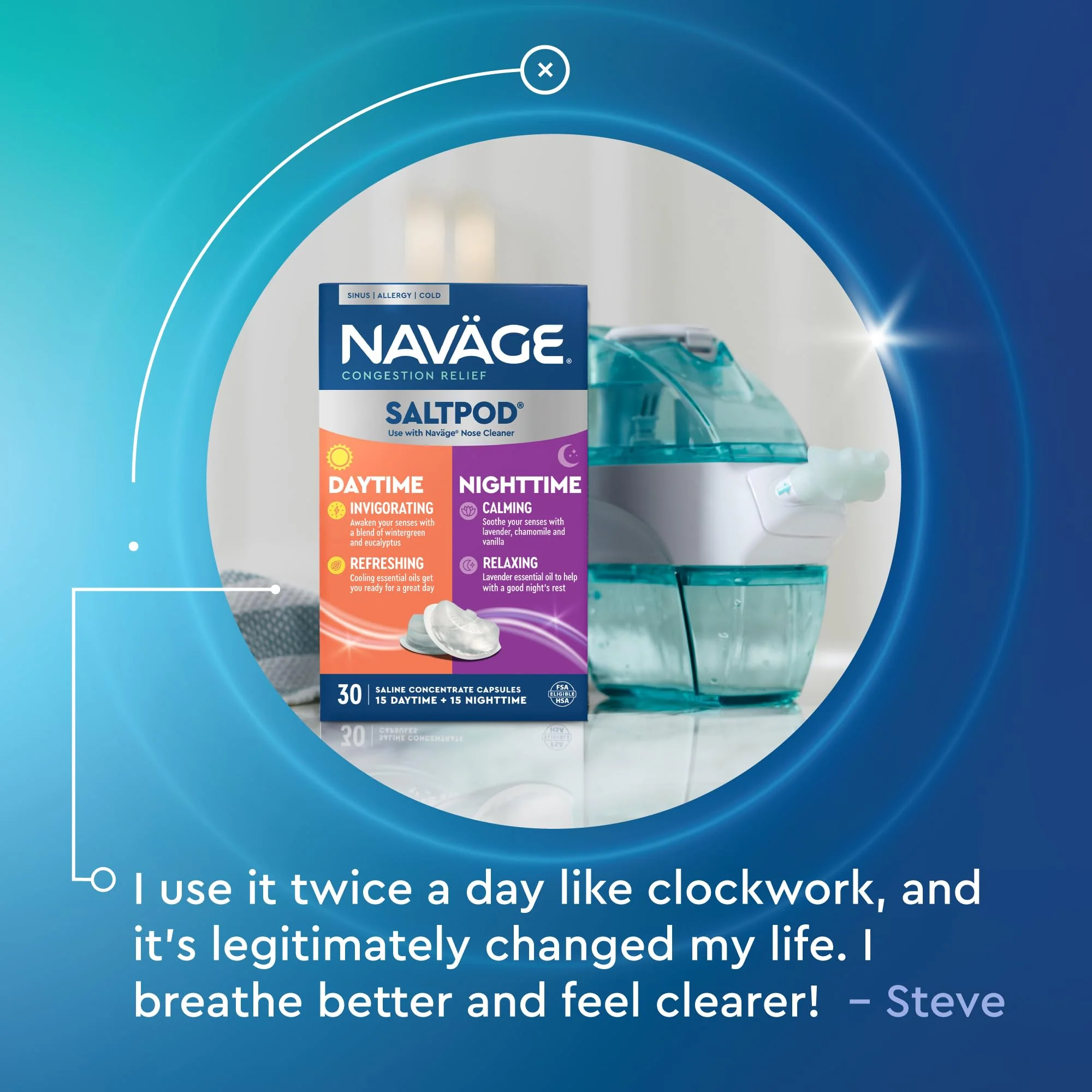 Navage® Salt Pods Refills Daytime & Nighttime 3 30-Packs (45 Each Variety) - Morning & Night Congestion Relief, Designed for the Nose Cleaner, Sinus Rinse for Better Breathing Around The Clock - Image 6