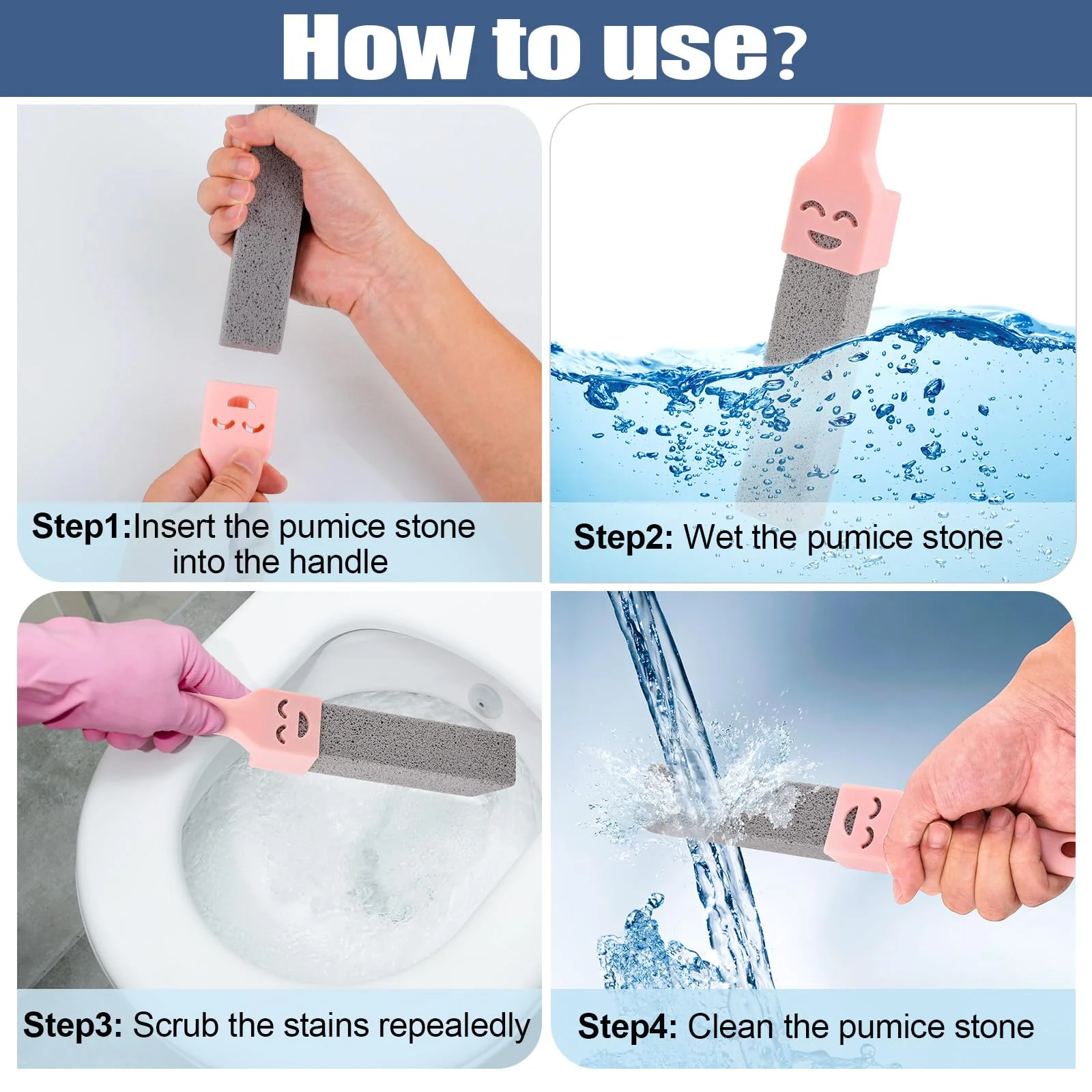 Navona 68 Pack Pumice Stone Scouring Sticks with 8 Universal Handles, Grey Pumice Cleaner for Toilets, Bathrooms & Multi-Surface Hard Water Stain and Limescale Removal - Image 3
