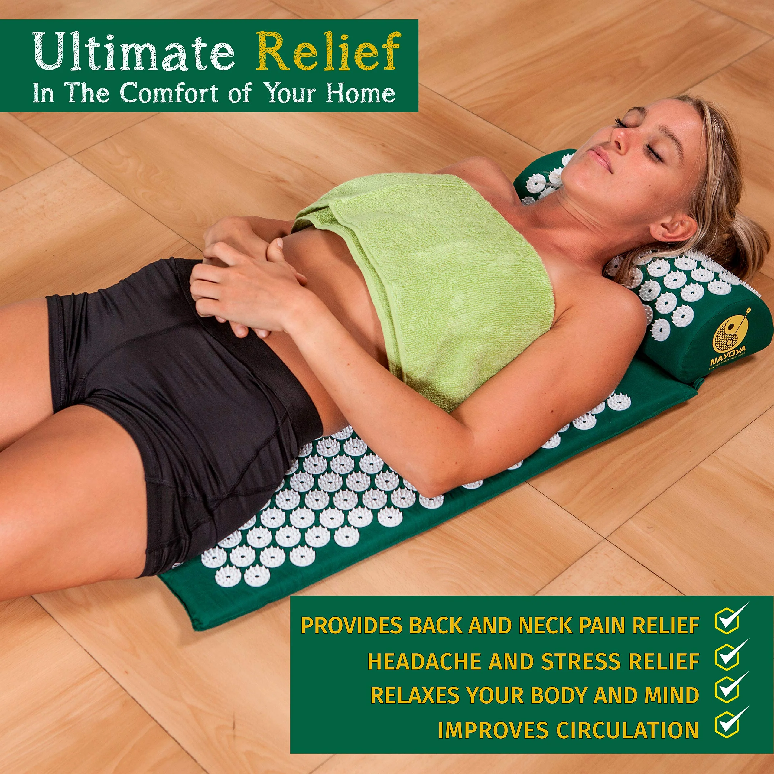 NAYOYA Bellababy Back and Neck Pain Relief - Acupressure Mat and Pillow Set - Relieves Stress, Back, Neck, and Sciatic Pain - Comes in a Carry Case for Storage and Travel - As Seen in USA Today, White - Image 9