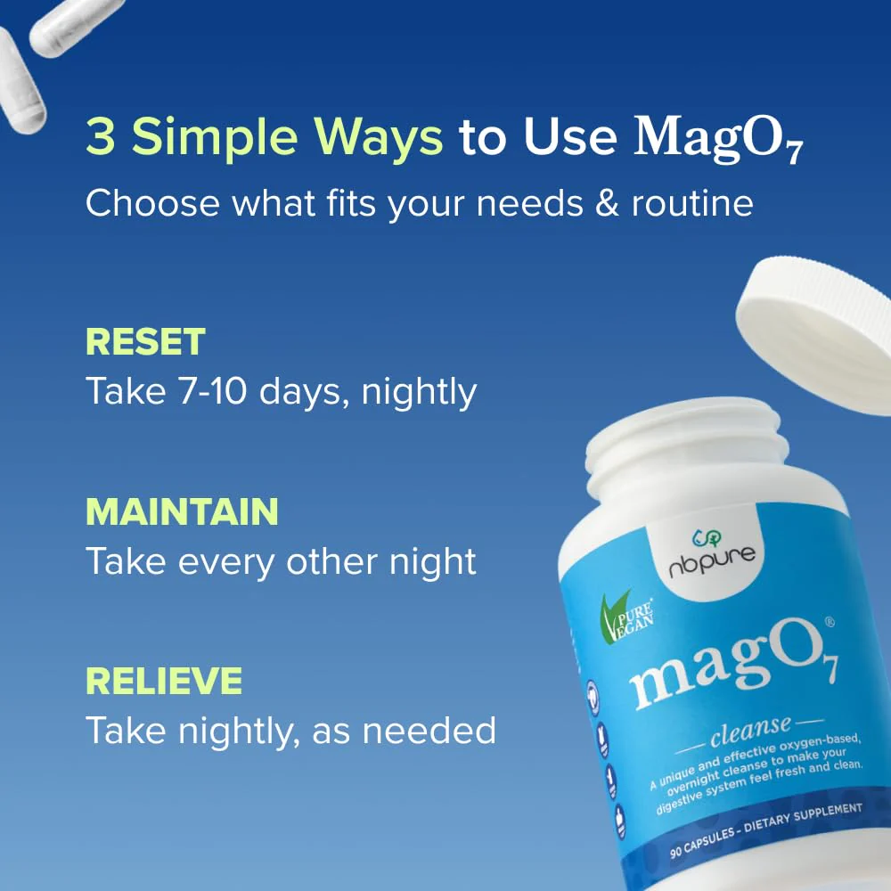 nbpure MagO7 - Natural Colon Cleanse & Detox - Occasional Constipation Relief, Stool Softener, & Bloating Support for Men & Women - Ozonated Magnesium Oxide, 180 Capsules - Image 3