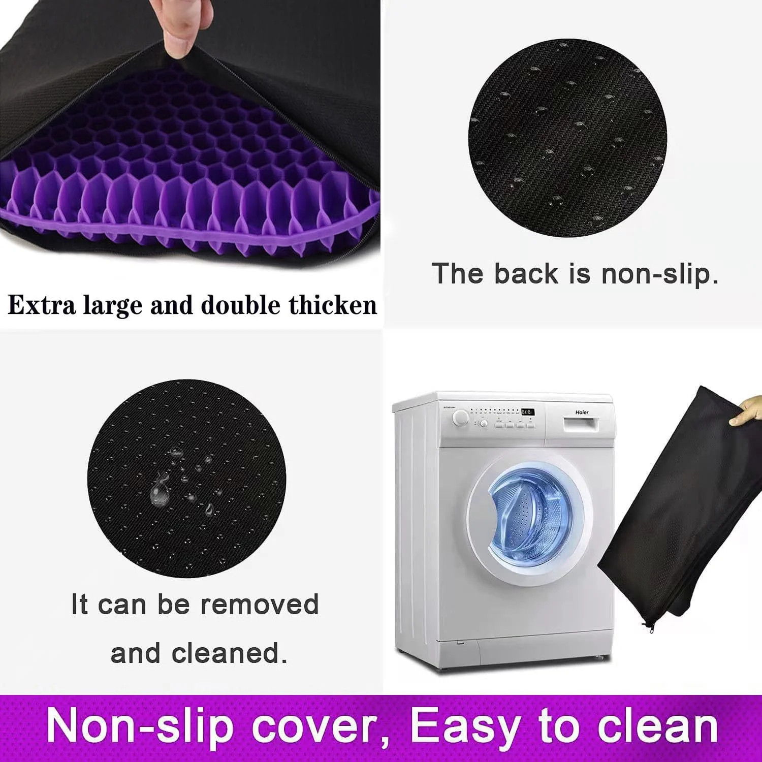 NC Gel Seat Cushion, Breathable Honeycomb Design Seat Cushion ，Body Pressure Distribution Portable Seat Cushion，Gel Seat Cushion for Back Pain Suitable for Home Office Chair Car (Purple+Black) - Image 2