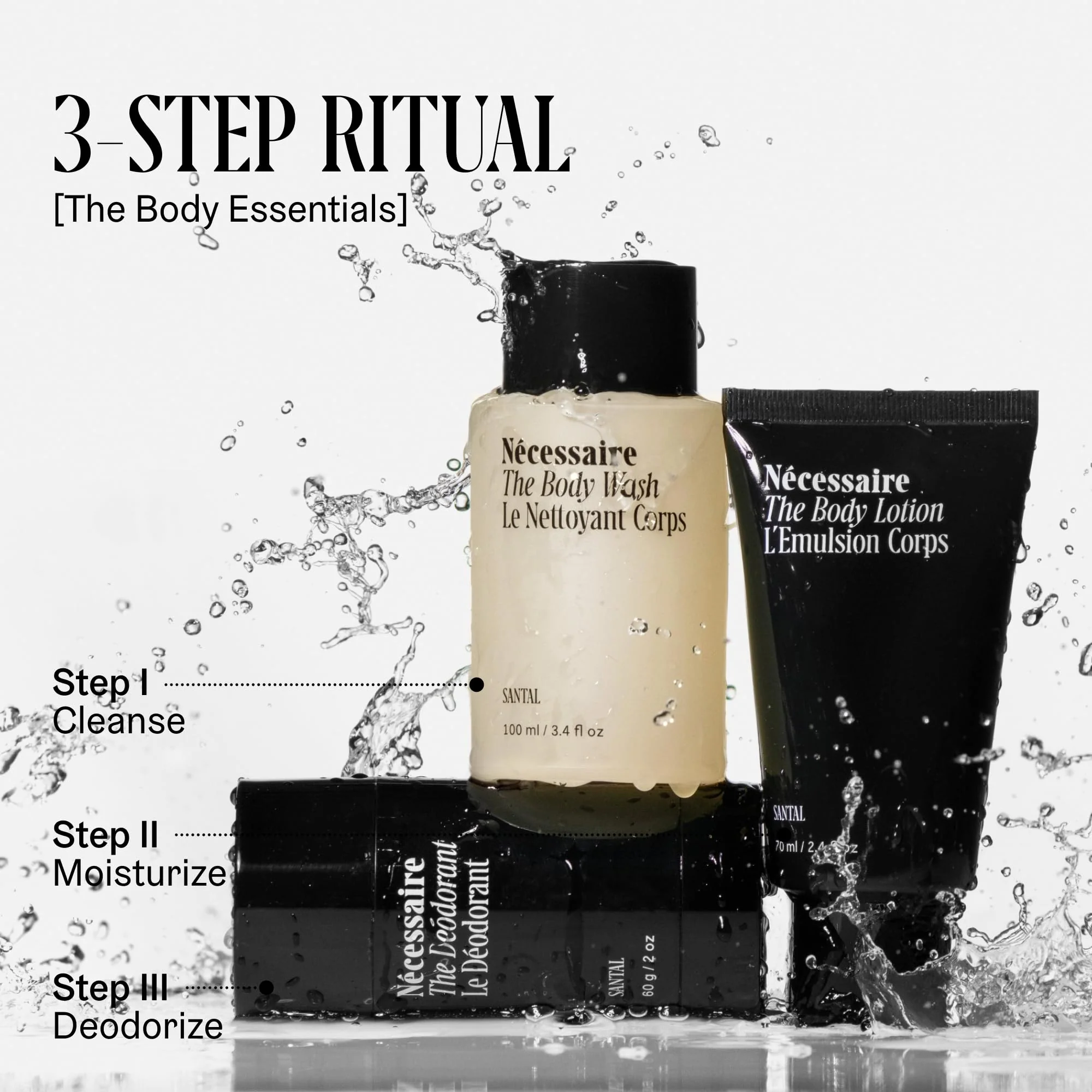 Nécessaire Body Essentials - Skin Care Gift Set For Women + Men - Travel-Size Body Wash, Body Lotion + Deodorant | Dermatologist-Tested. Hypoallergenic | Vegan | Aluminum-Free Deodorant (Santal) - Image 4