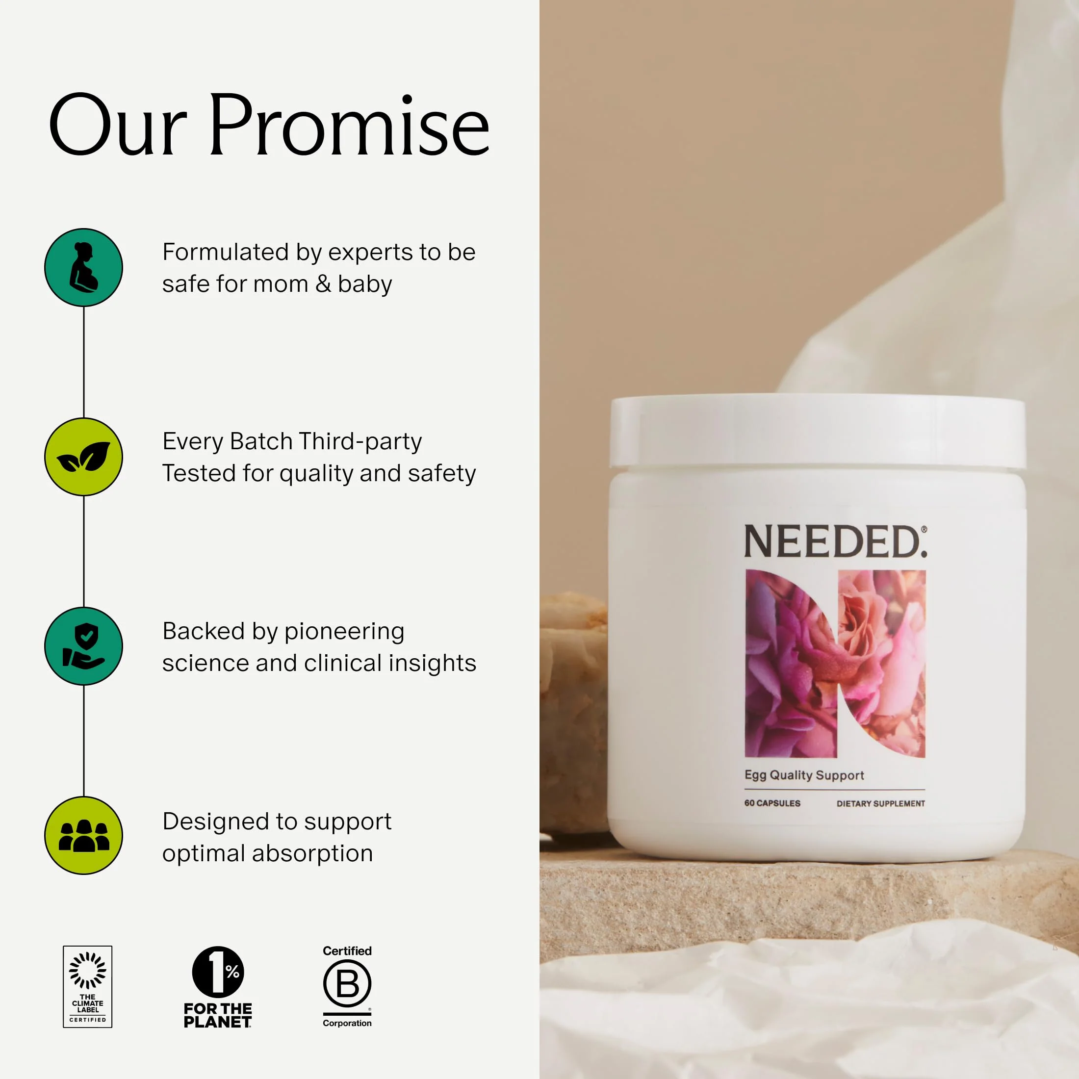 Needed. Egg Quality Support - Optimally Formulated Antioxidants Supplement for Egg Quality - Fertility Support - Fertility Supplement for Women - 60 Capsules - 30 Day Supply - Image 2