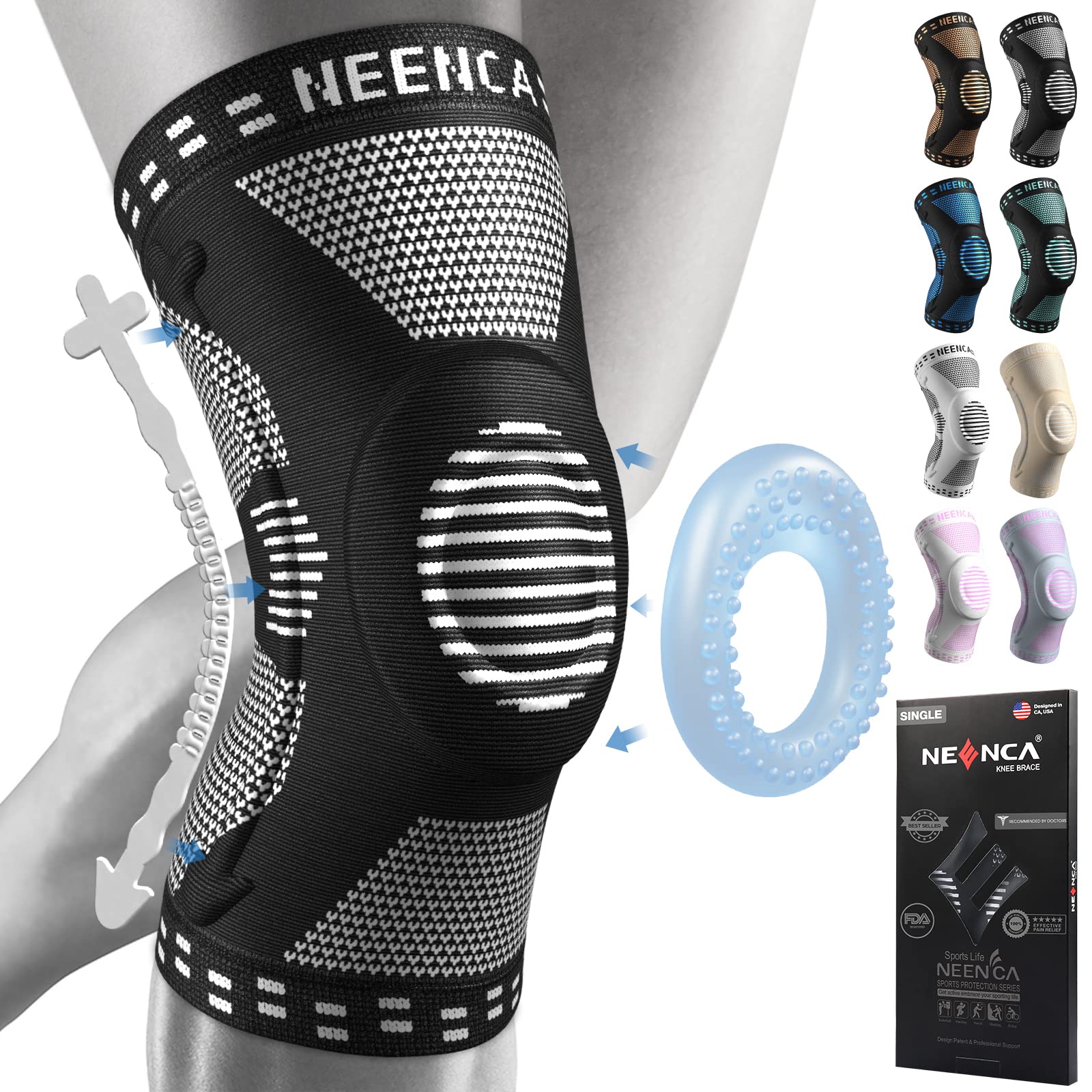 NEENCA Professional Knee Brace, Compression Knee Support with Patella Gel Pad & Side Stabilizers, Medical Knee Sleeve for Pain Relief, ACL,PCL, Meniscus, Injury Recovery, Arthritis, Sports, Workout... - Image 2