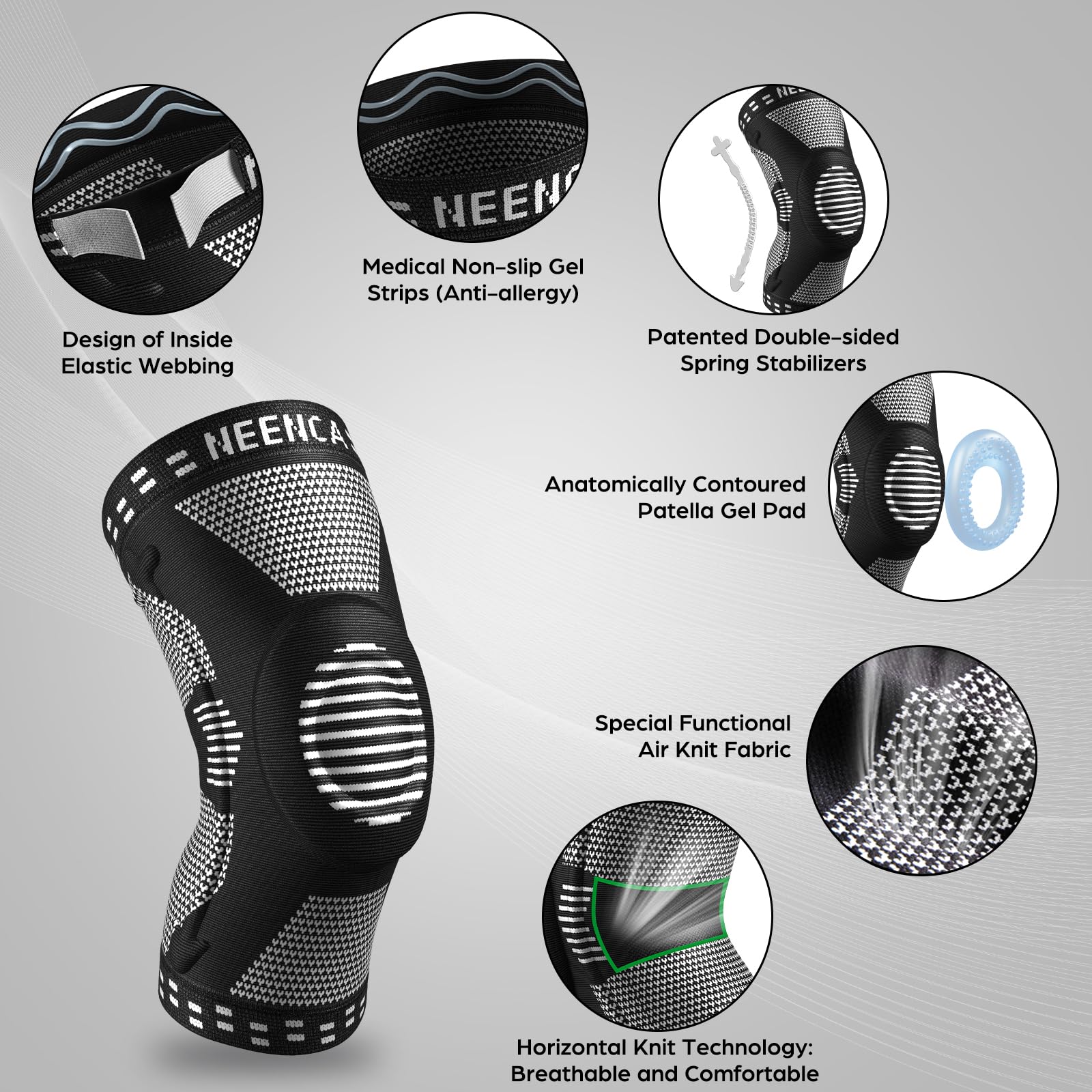 NEENCA Professional Knee Brace, Compression Knee Support with Patella Gel Pad & Side Stabilizers, Medical Knee Sleeve for Pain Relief, ACL,PCL, Meniscus, Injury Recovery, Arthritis, Sports, Workout... - Image 3