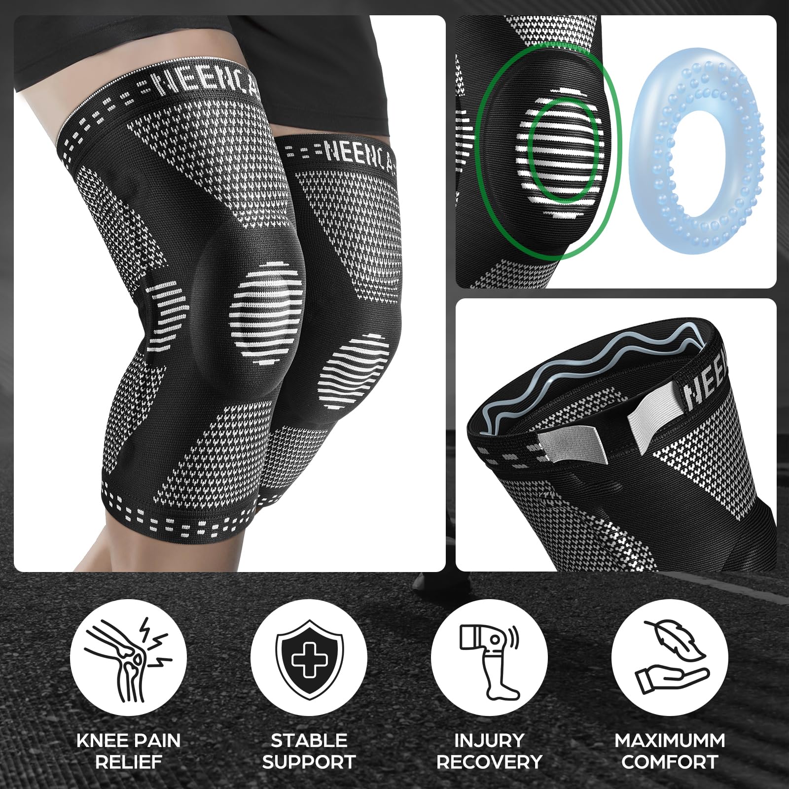 NEENCA Professional Knee Brace, Compression Knee Support with Patella Gel Pad & Side Stabilizers, Medical Knee Sleeve for Pain Relief, ACL,PCL, Meniscus, Injury Recovery, Arthritis, Sports, Workout... - Image 4