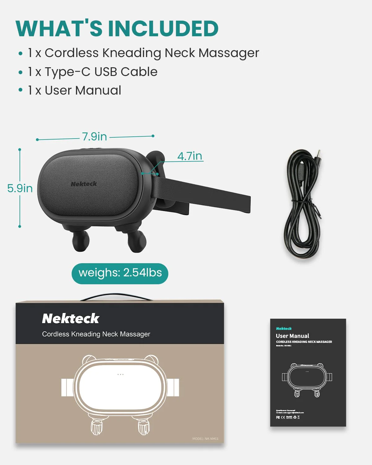 Nekteck Cordless Neck Massager, Shiatsu Neck and Back Massager with Heat, FSA Eligible Gift, Deep Tissue 6D Kneading Massage Pillow for Neck Shoulder Pain Relief, Ideal Christmas Gifts for Men Women - Image 2