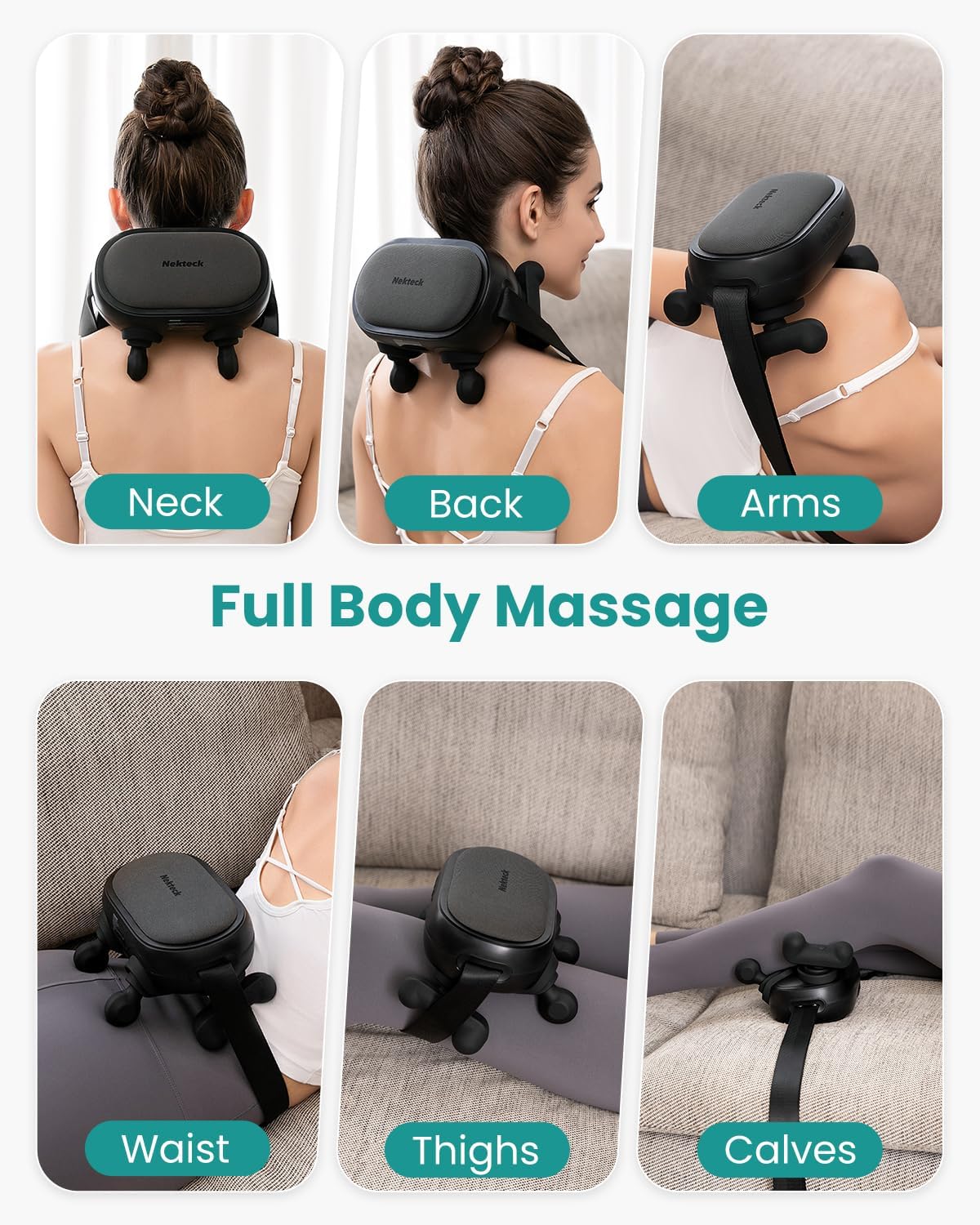 Nekteck Cordless Neck Massager, Shiatsu Neck and Back Massager with Heat, FSA Eligible Gift, Deep Tissue 6D Kneading Massage Pillow for Neck Shoulder Pain Relief, Ideal Christmas Gifts for Men Women - Image 3