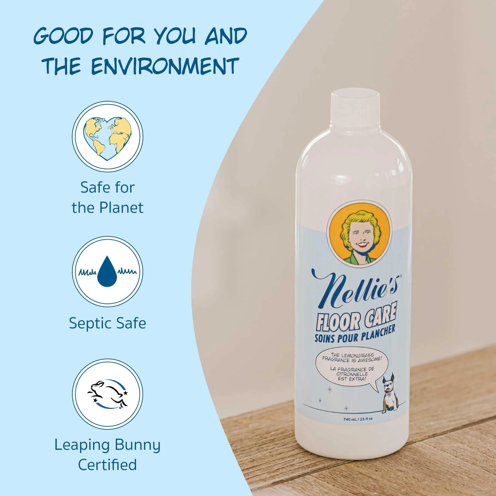Nellie's Floor Care – Plant-Based Floor Cleaner for Hardwood, Tile, Ceramic, and More – Effectively Lifts Dirt and Odors – Fresh Lemongrass Scent (25 fl oz) - Made in Canada - Image 6