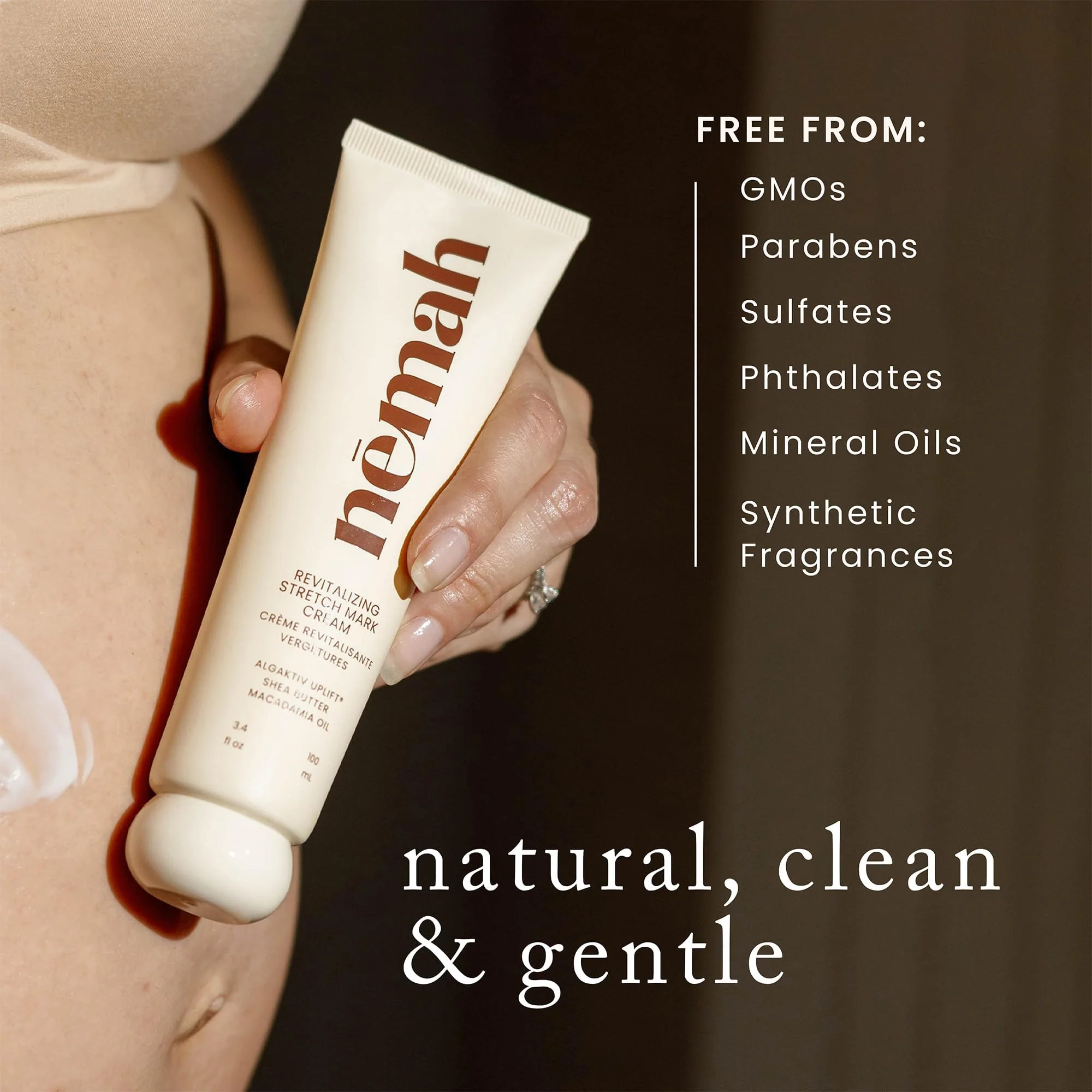 Nemah Stretch Mark Cream for Pregnancy, Moisturizing Belly Cream with Algaktiv UpLift, Shea Butter & Macadamia Oil, Pregnancy Body Cream for Belly, Hips & Thighs, 3.4 oz - Image 4