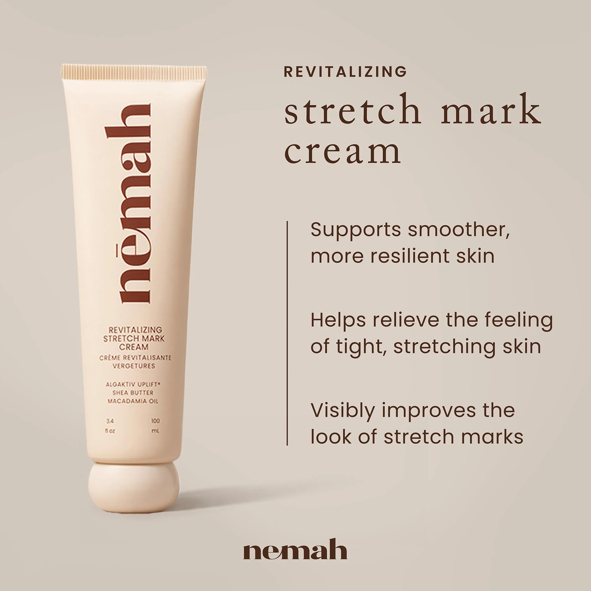 Nemah Stretch Mark Cream for Pregnancy, Moisturizing Belly Cream with Algaktiv UpLift, Shea Butter & Macadamia Oil, Pregnancy Body Cream for Belly, Hips & Thighs, 3.4 oz - Image 6