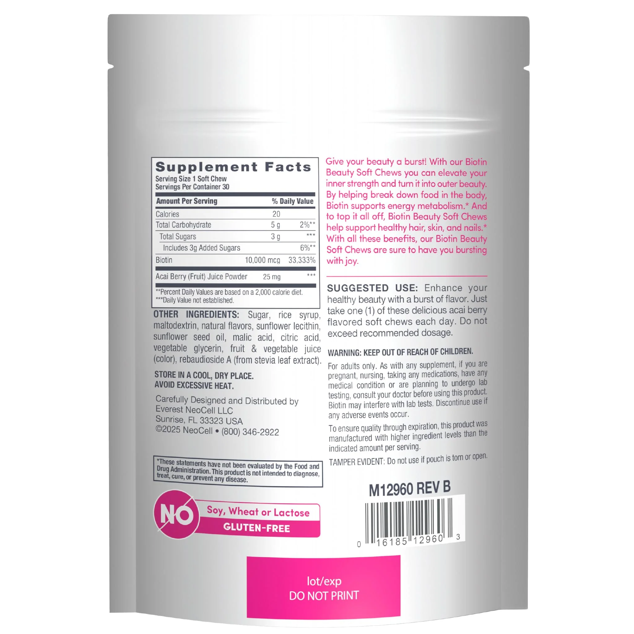 NeoCell Biotin Beauty Soft Chews | 30 Chewables | 10000mcg | Hair, Skin & Nails | Acai Berry Flavor - Image 3