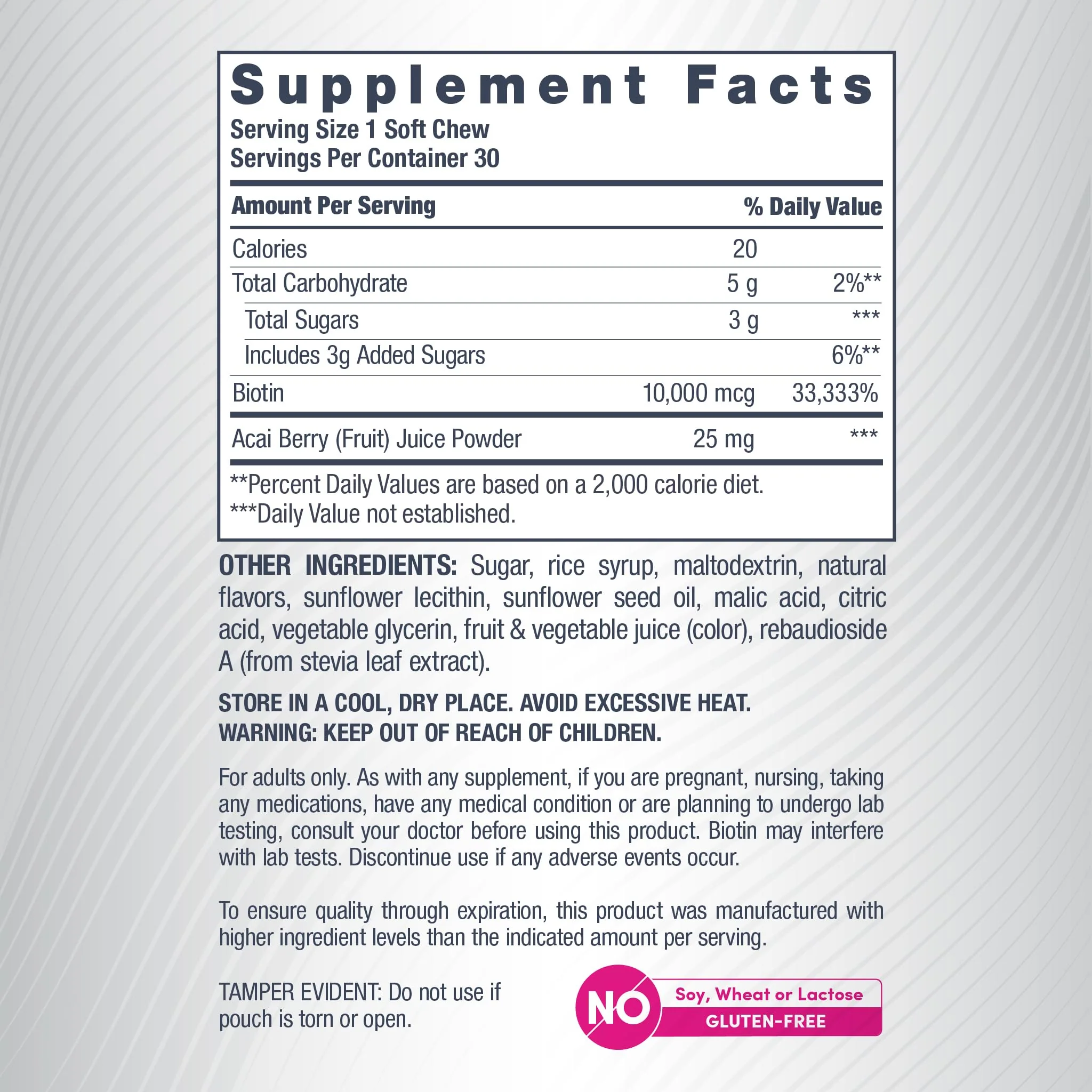 NeoCell Biotin Beauty Soft Chews | 30 Chewables | 10000mcg | Hair, Skin & Nails | Acai Berry Flavor - Image 4