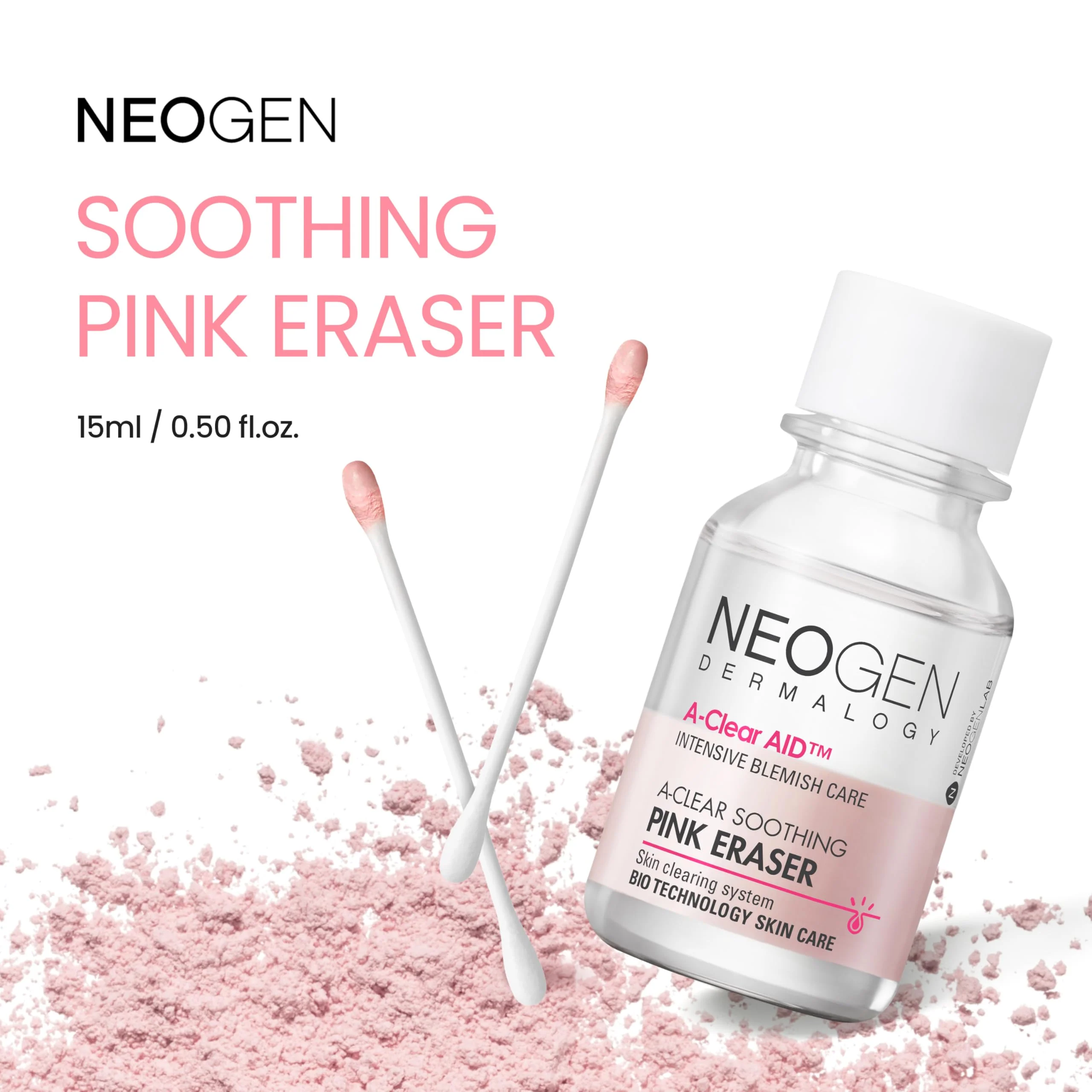 NEOGEN A-Clear Soothing Pink Eraser, Spot Care, Blemish Care, Korean Skin Care, Pink Pimple Drying Power, Calamine Powder, Nighttime Spot for Face and Skin (0.50 Fl Oz) - Image 6