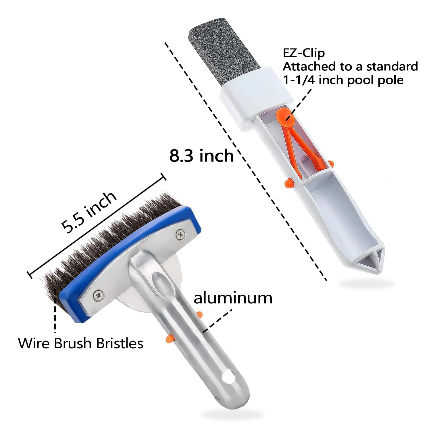 NEOHATION Pool Pumice Stone and 5 inch Stainless Steel Pool Brush Kit with EZ-Clip Handle to Reomve Erase Rust Stain Spot in Concrete Plaster Pool Spa and Calcium Deposit on Pool Tile, BPST01 - Image 3