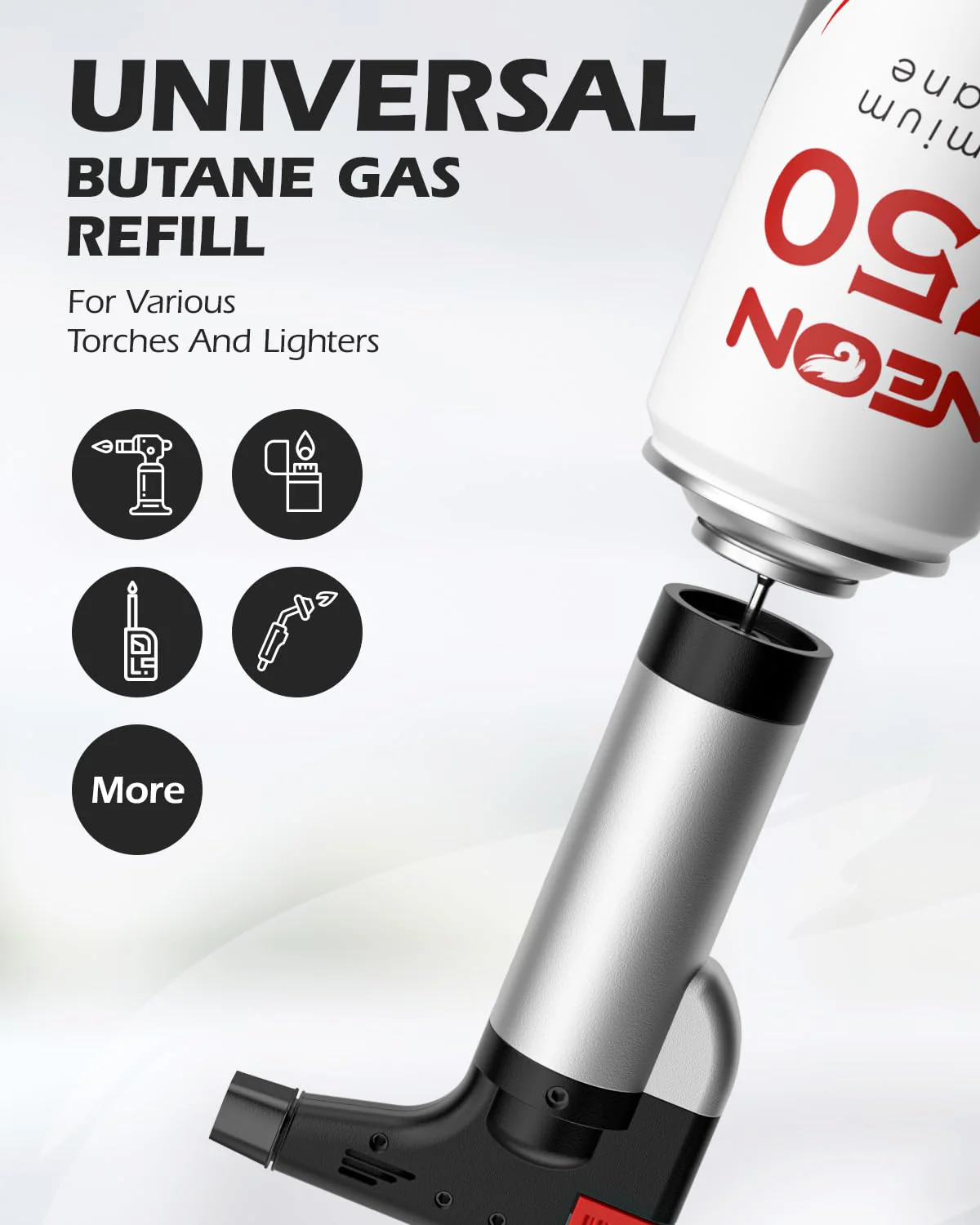 NEON Butane Fuel 750ml, 11X Ultra Refined 0 Impurities Butane Refill, Premium Universal Lighter Fluid with Metal Nozzle and 3 Butane Gas Refill Adapters for Refillable Lighters and Torches, 1 Can - Image 3