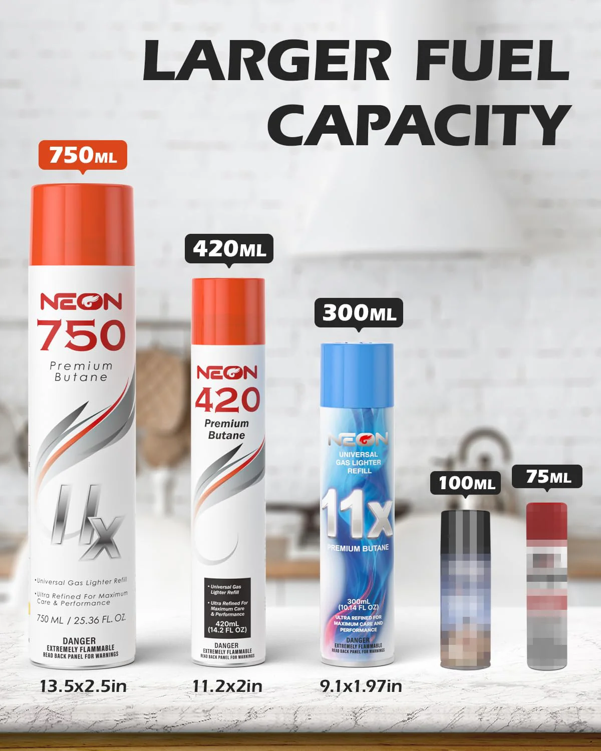 NEON Butane Fuel 750ml, 11X Ultra Refined 0 Impurities Butane Refill, Premium Universal Lighter Fluid with Metal Nozzle and 3 Butane Gas Refill Adapters for Refillable Lighters and Torches, 1 Can - Image 5