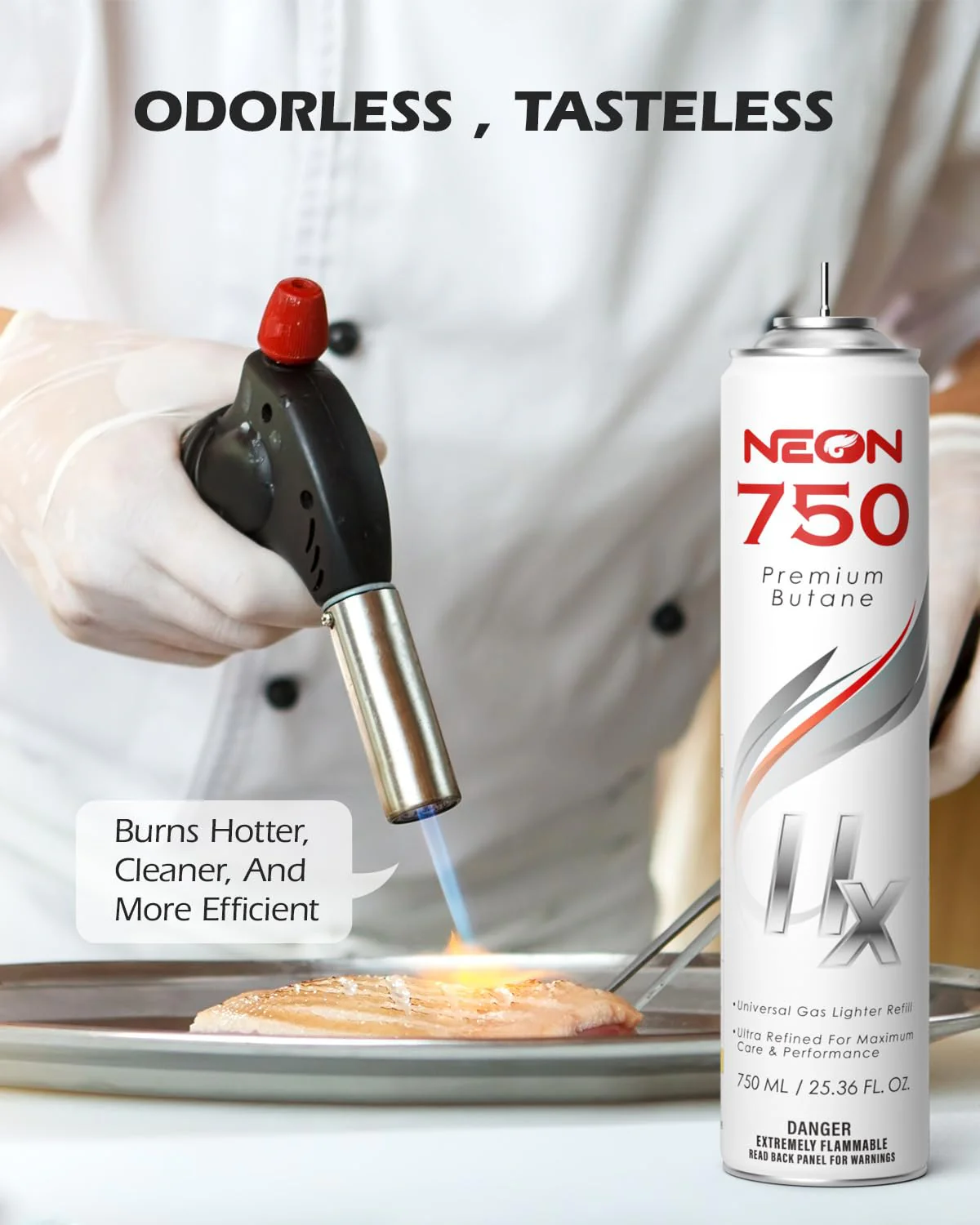 NEON Butane Fuel 750ml, 11X Ultra Refined 0 Impurities Butane Refill, Premium Universal Lighter Fluid with Metal Nozzle and 3 Butane Gas Refill Adapters for Refillable Lighters and Torches, 1 Can - Image 6