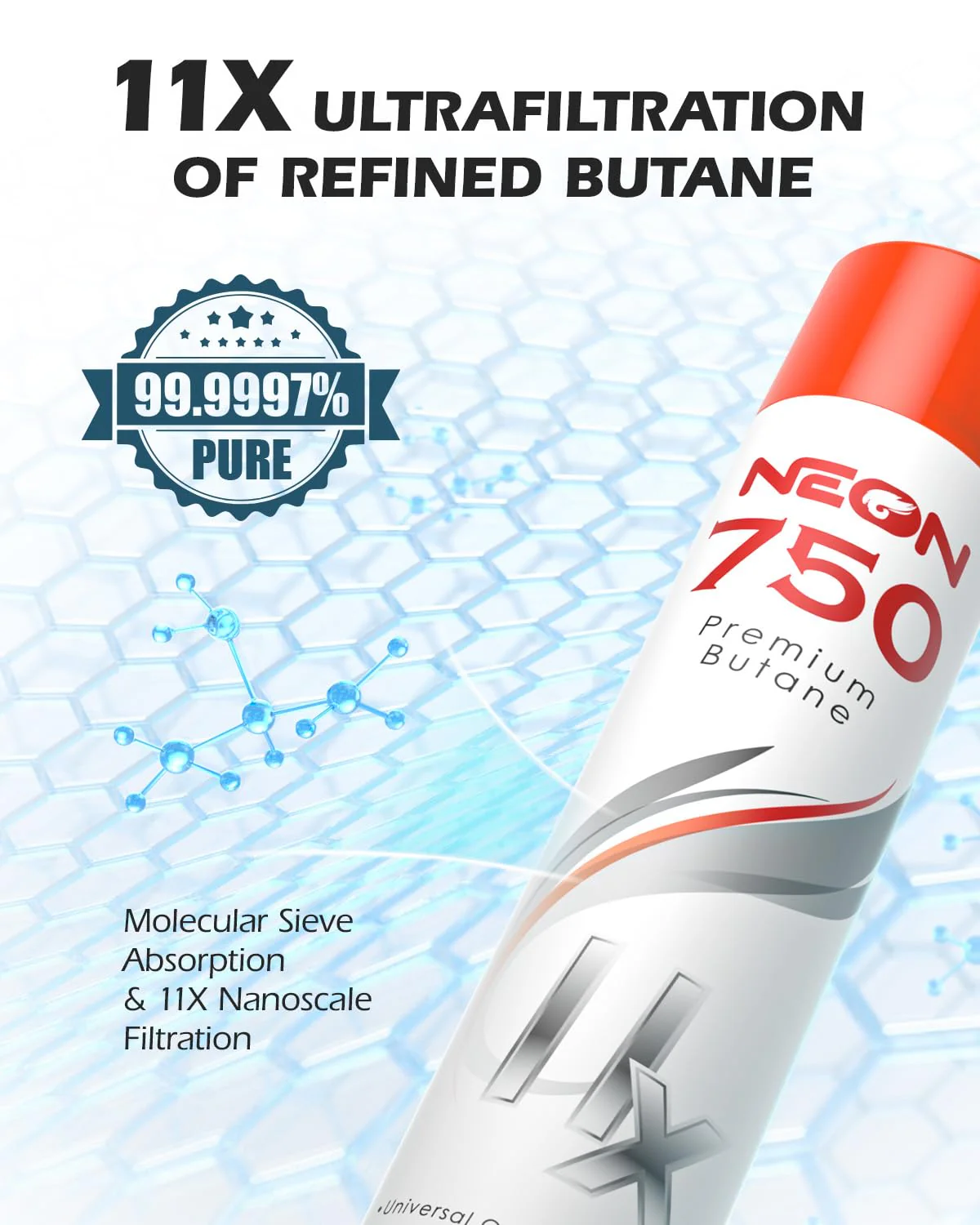 NEON Butane Fuel 750ml, 11X Ultra Refined 0 Impurities Butane Refill, Premium Universal Lighter Fluid with Metal Nozzle and 3 Butane Gas Refill Adapters for Refillable Lighters and Torches, 1 Can - Image 7