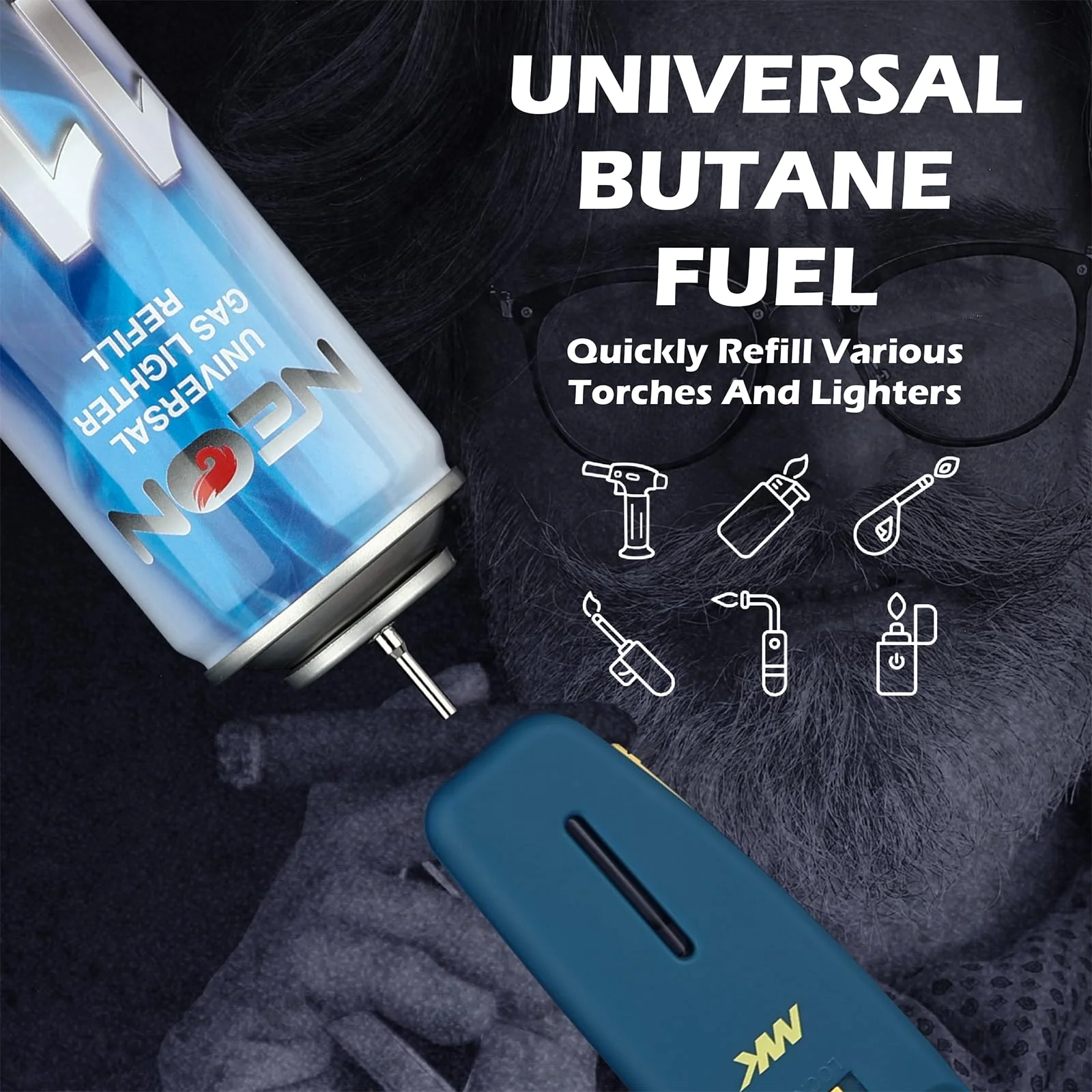 NEON Butane Refill, 11X Ultra-Refined Butane Fuel, 300ml Premium Lighter Fluid with Metal Nozzle & 5 Butane Gas Refill Adapters for Refillable Jet Flame Lighters, Torches, and Culinary Use, 4 Cans - Image 3