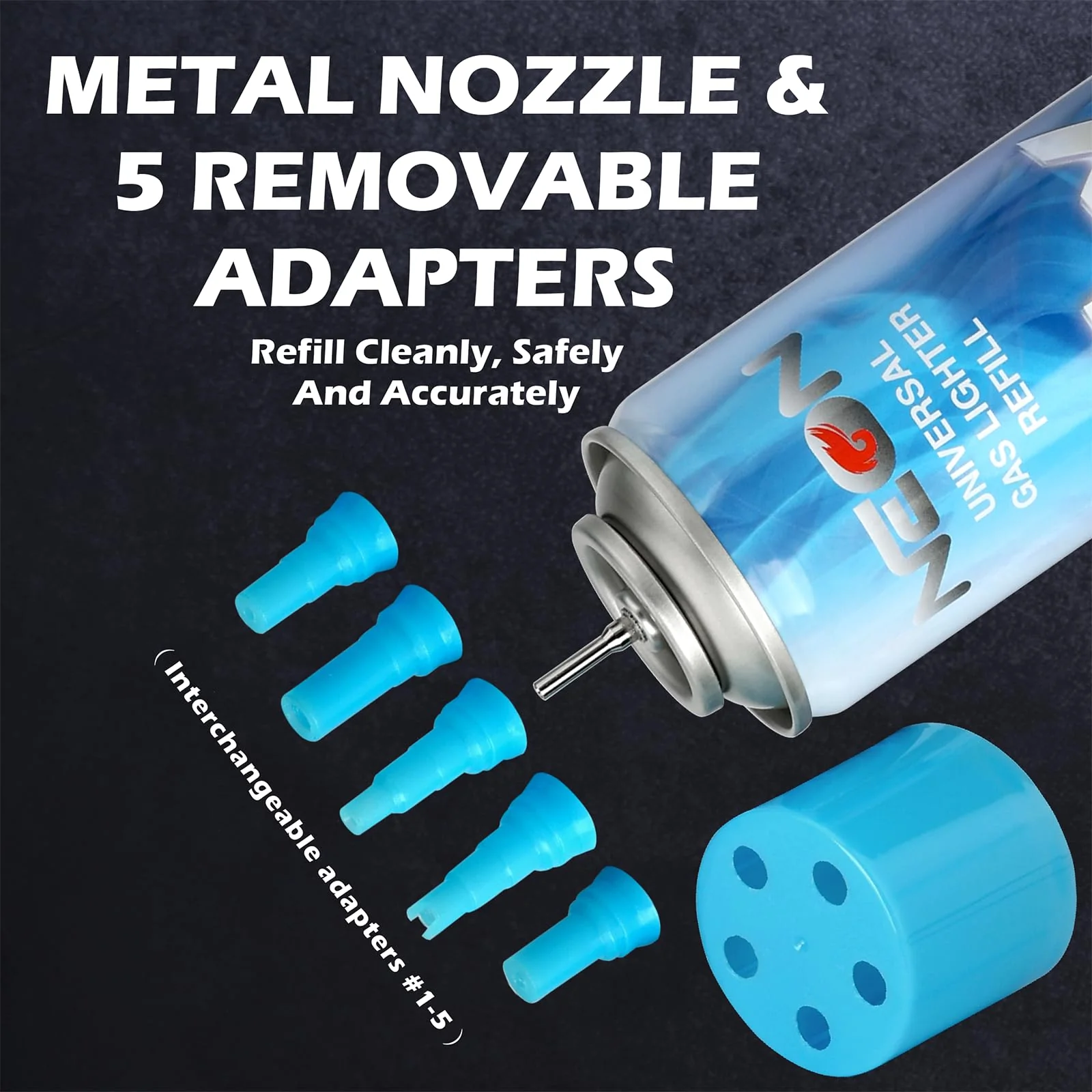 NEON Butane Refill, 11X Ultra-Refined Butane Fuel, 300ml Premium Lighter Fluid with Metal Nozzle & 5 Butane Gas Refill Adapters for Refillable Jet Flame Lighters, Torches, and Culinary Use, 4 Cans - Image 4